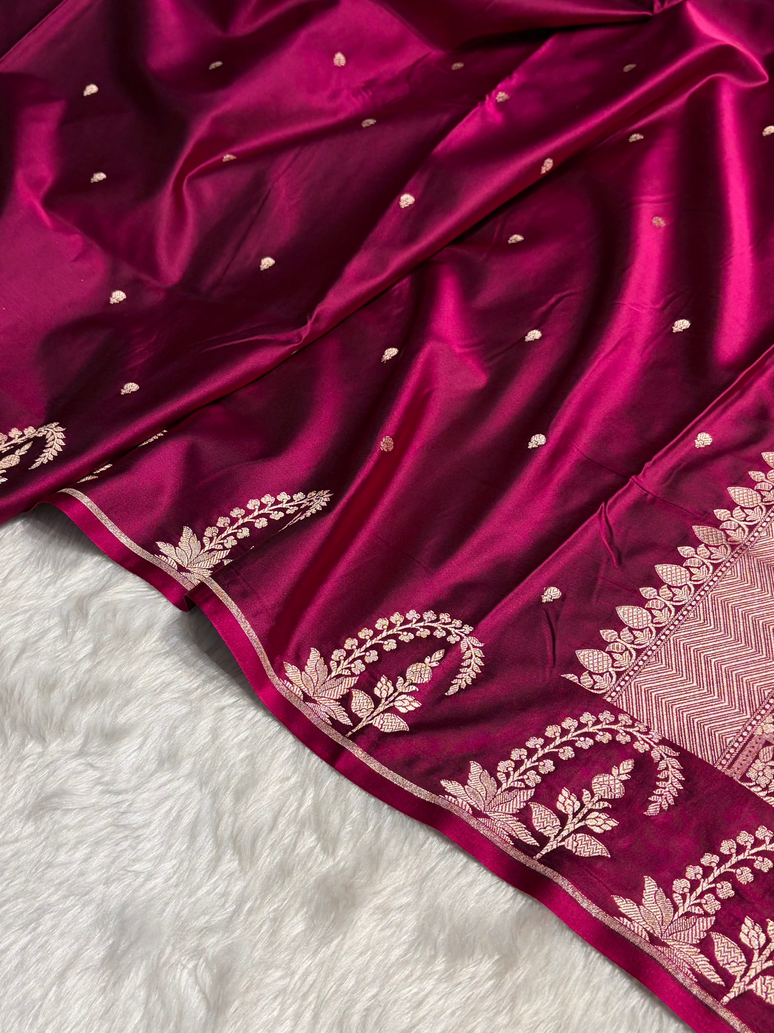 Wine Boota With Floral Border Mashru Silk Saree MSM-95