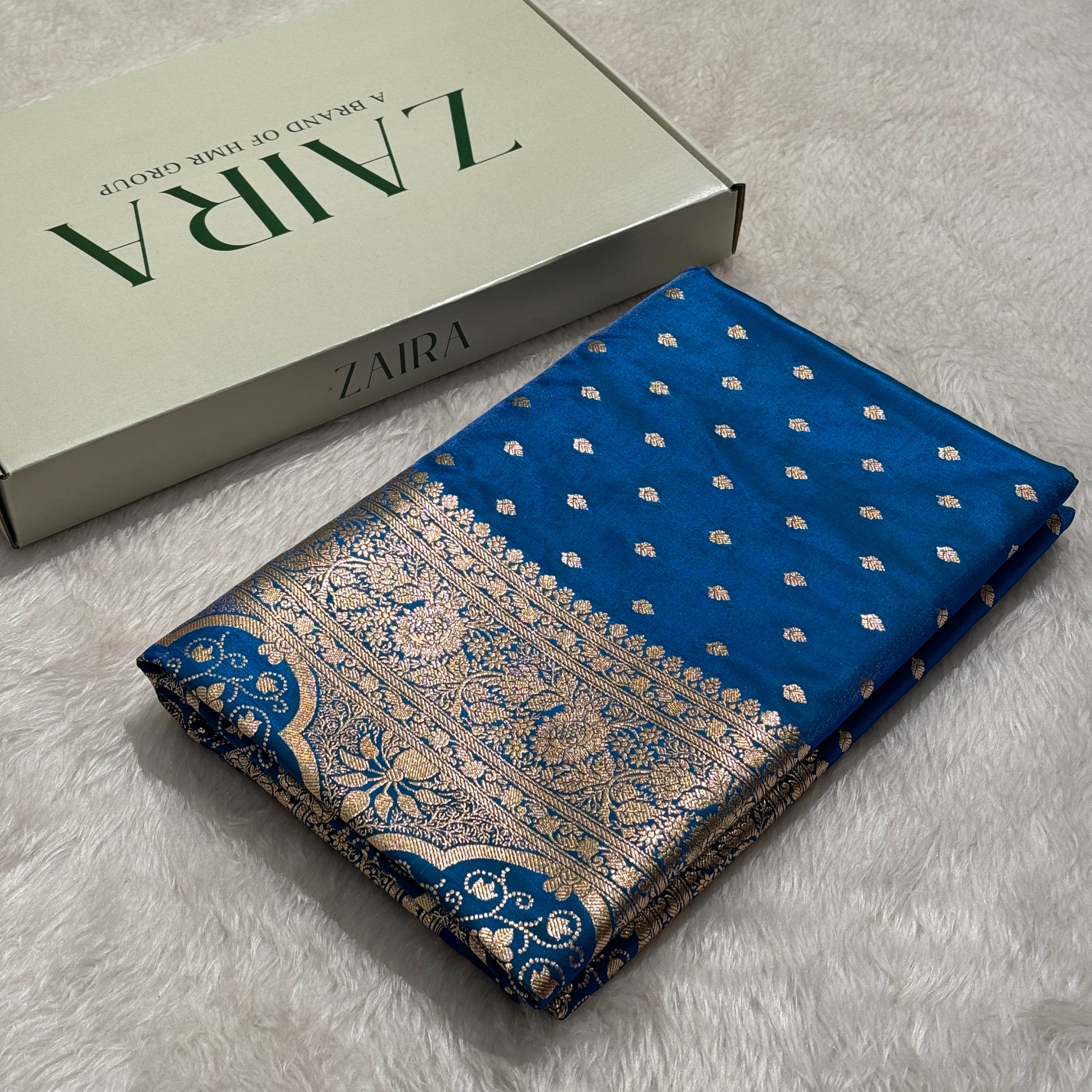 Ultra Light Weight Satin Silk Booti in Firozy Blue Shades SS06