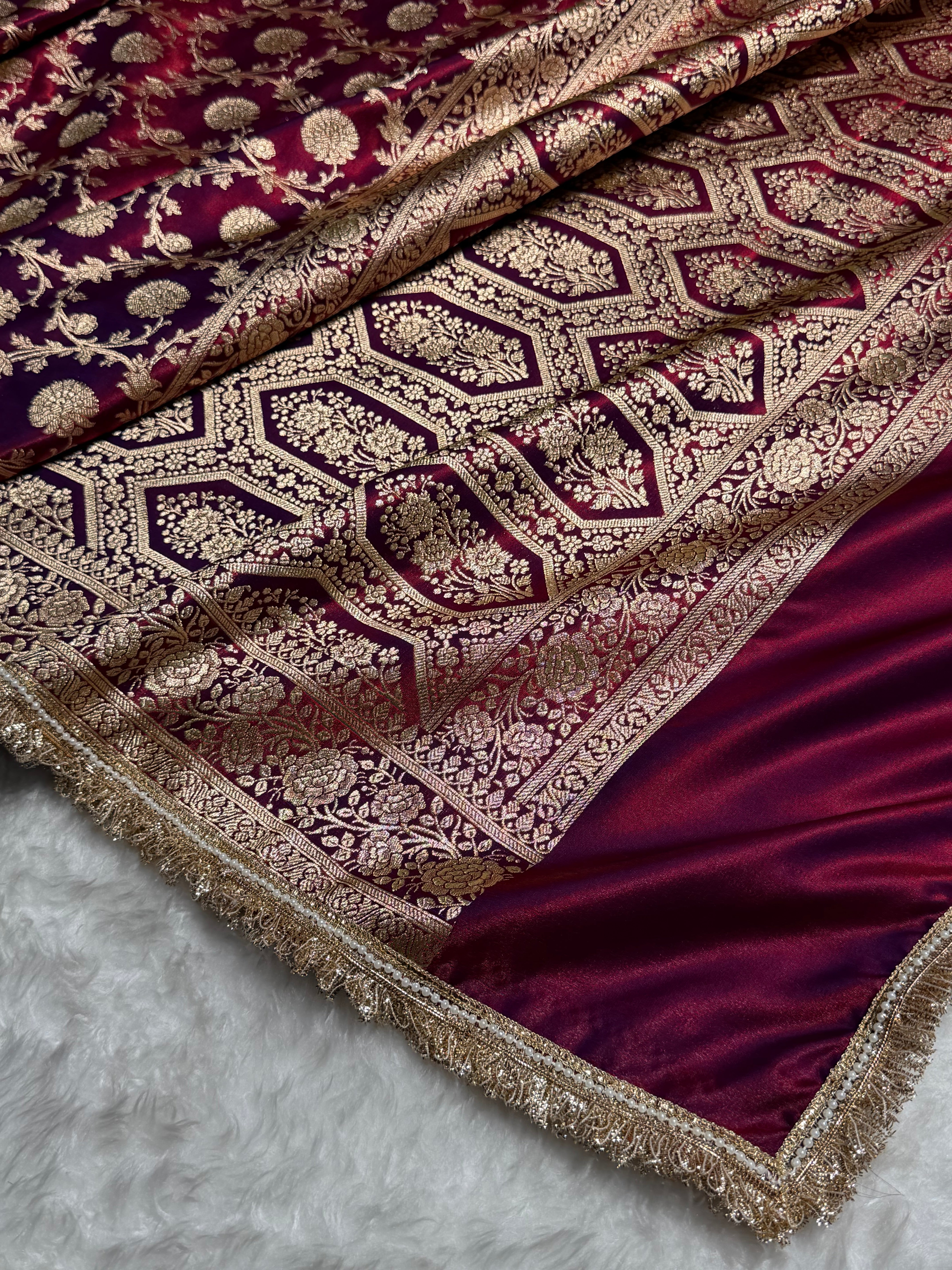 Banarasi Cross Red Satin Silk Saree with Gota Patti SSGP15