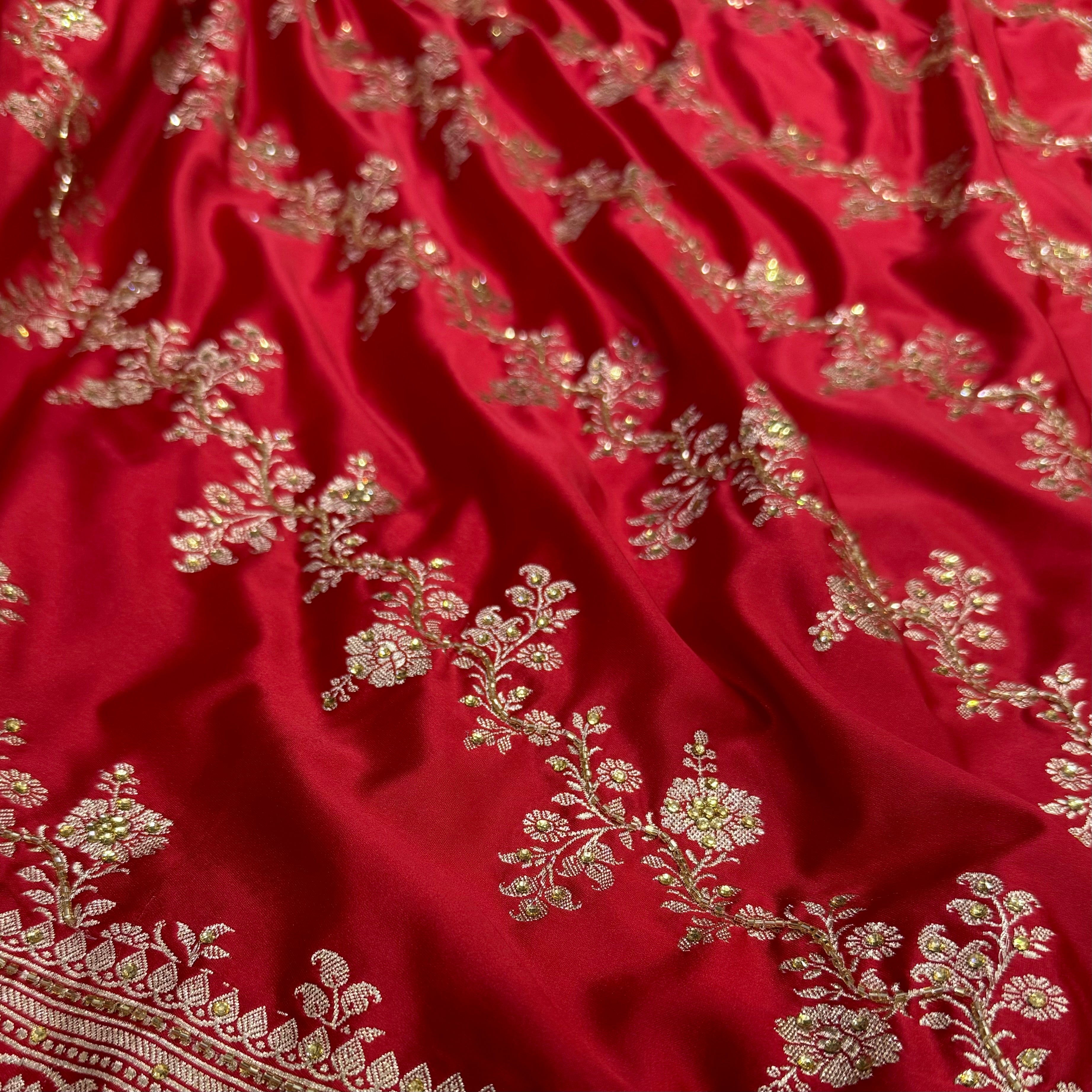 Bridal Red Mashru Silk with Ari and Stone