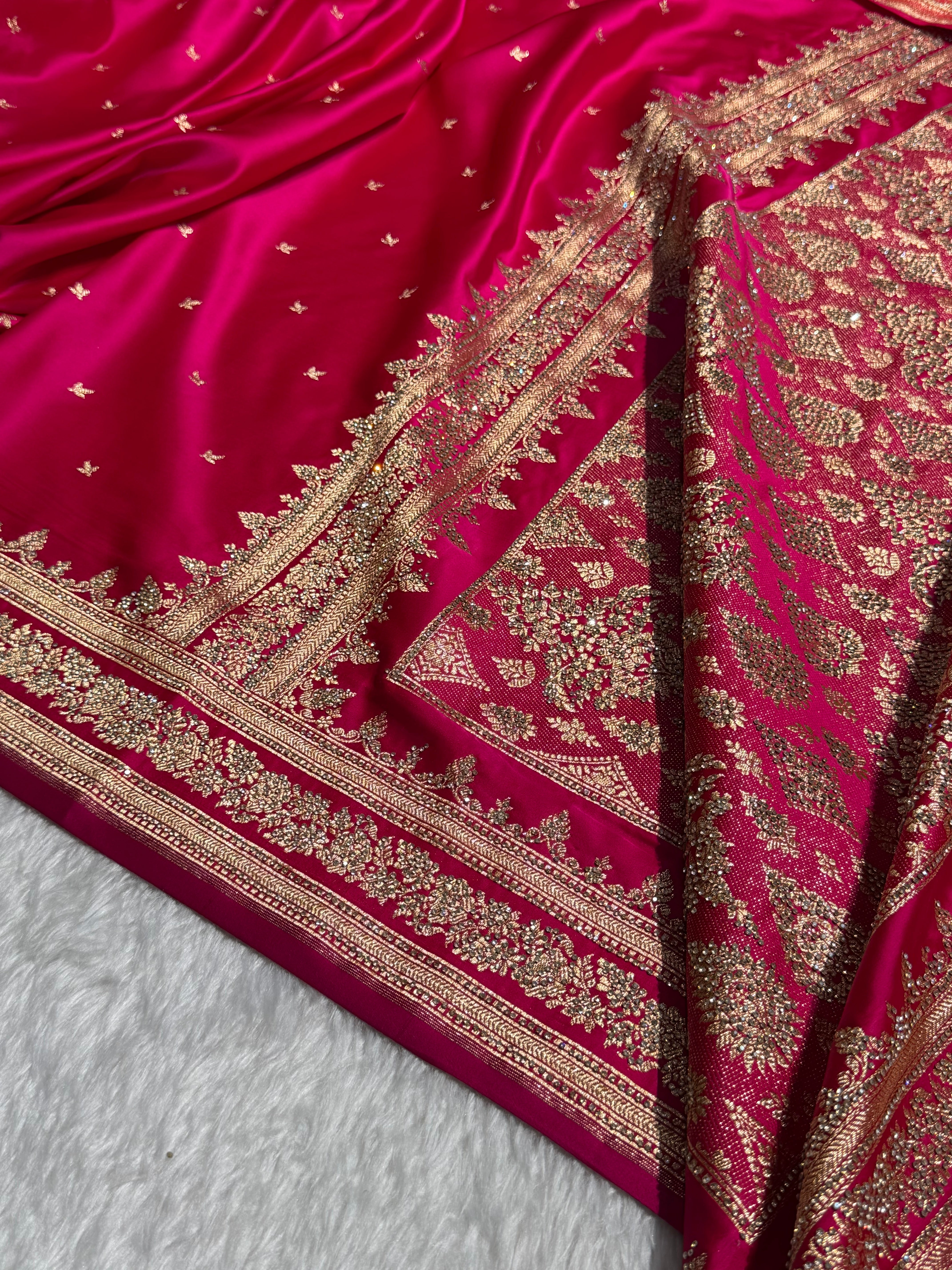 Pink Banarasi Swarovski Work Booti Katan Silk Saree BSKM17