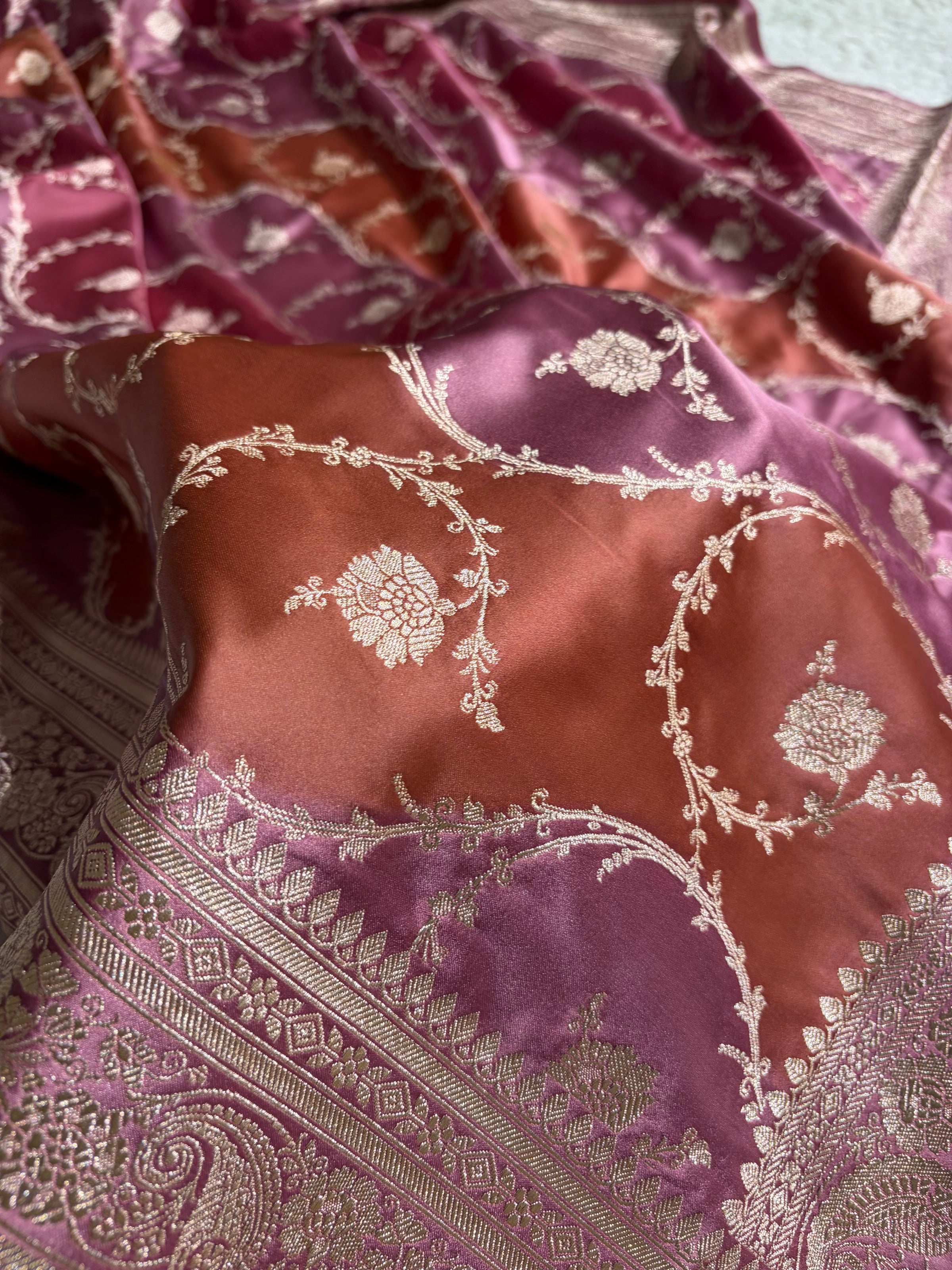 Banarasi Mauve Rangkat Mashru Silk Saree Jaal MS44