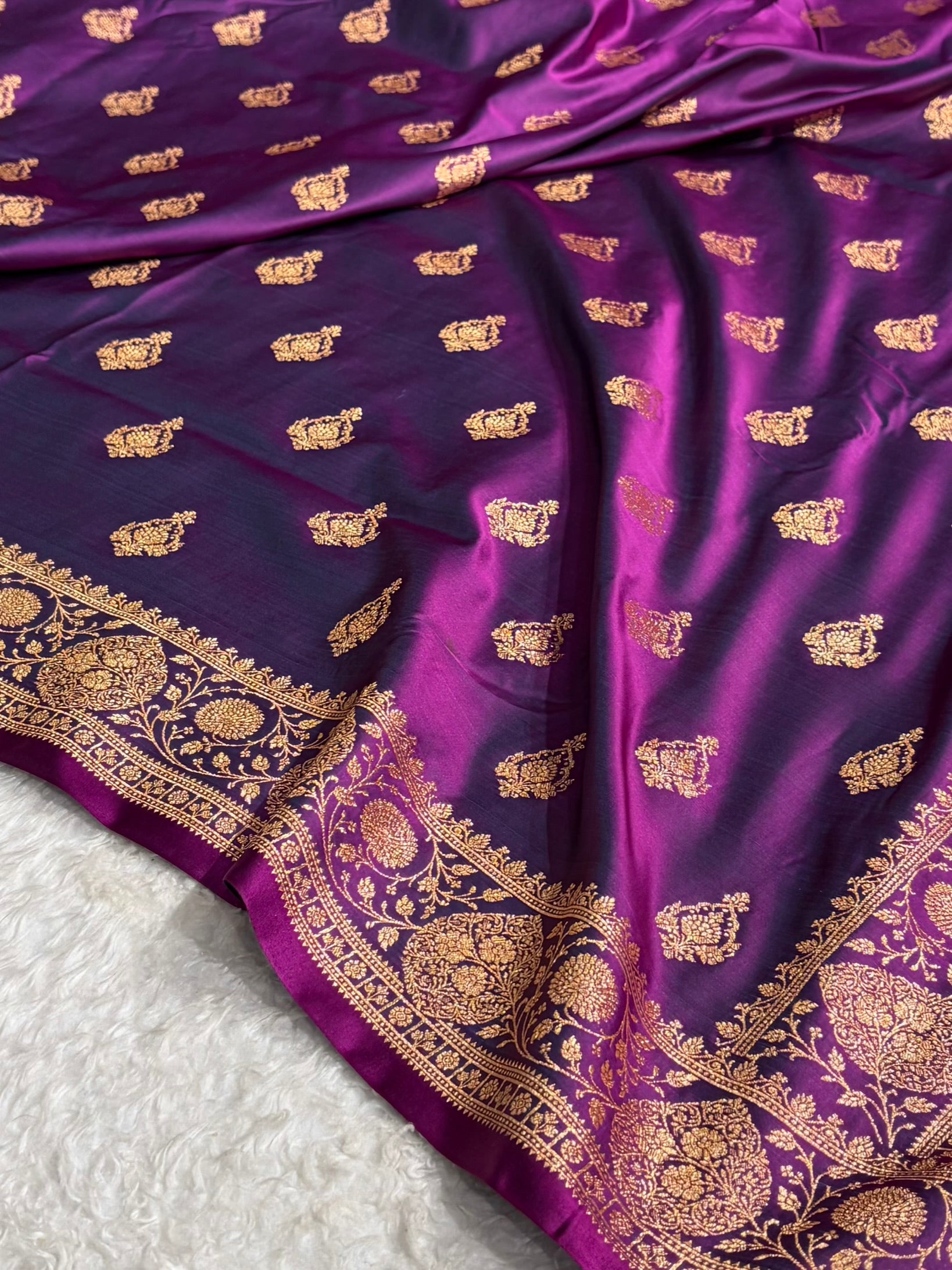 Banarasi Satin Katan Saree With Boota in Purple Shades SK98