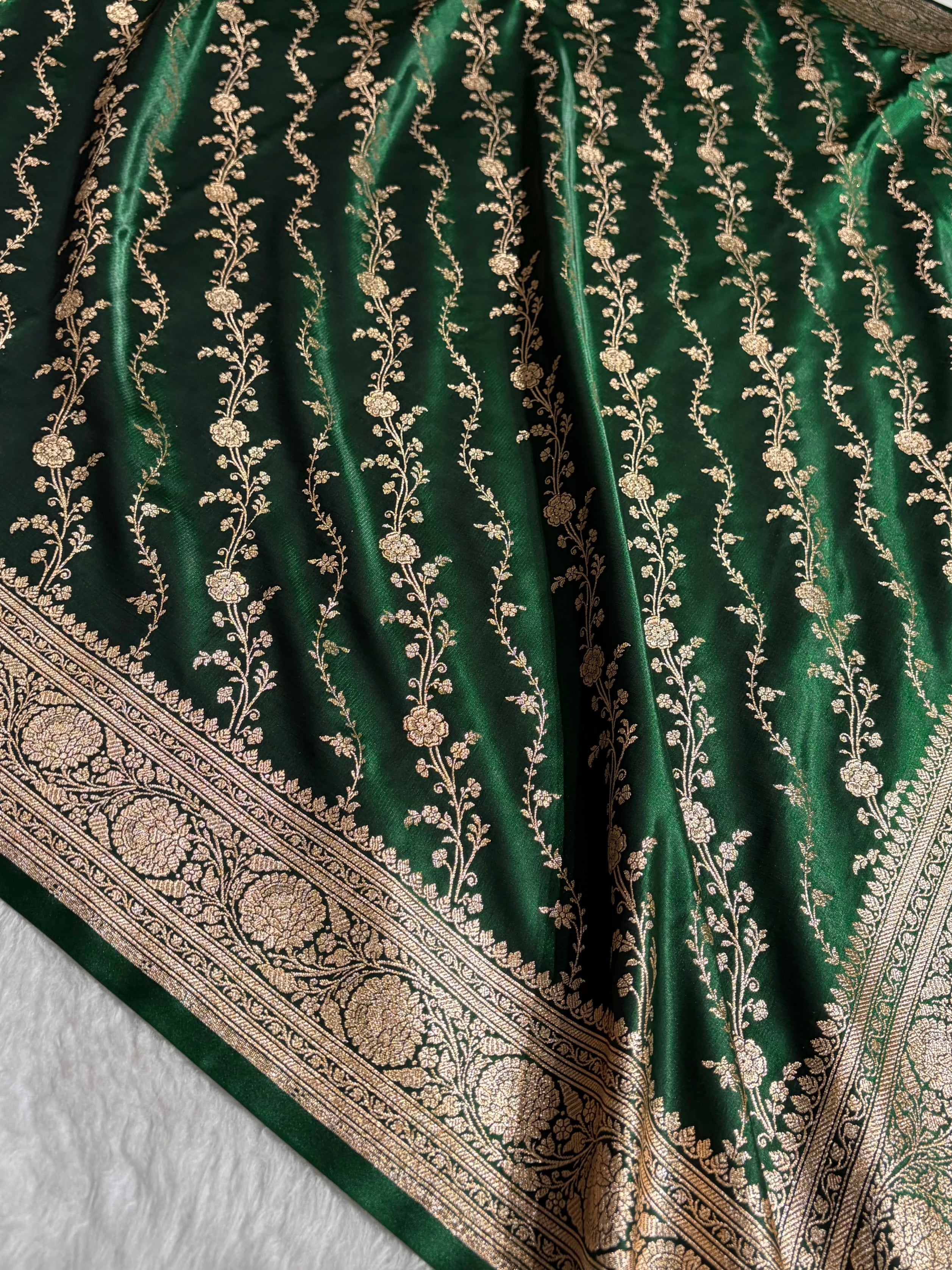 Satin Silk Cross Pattern in Bottle Green Shades SS37
