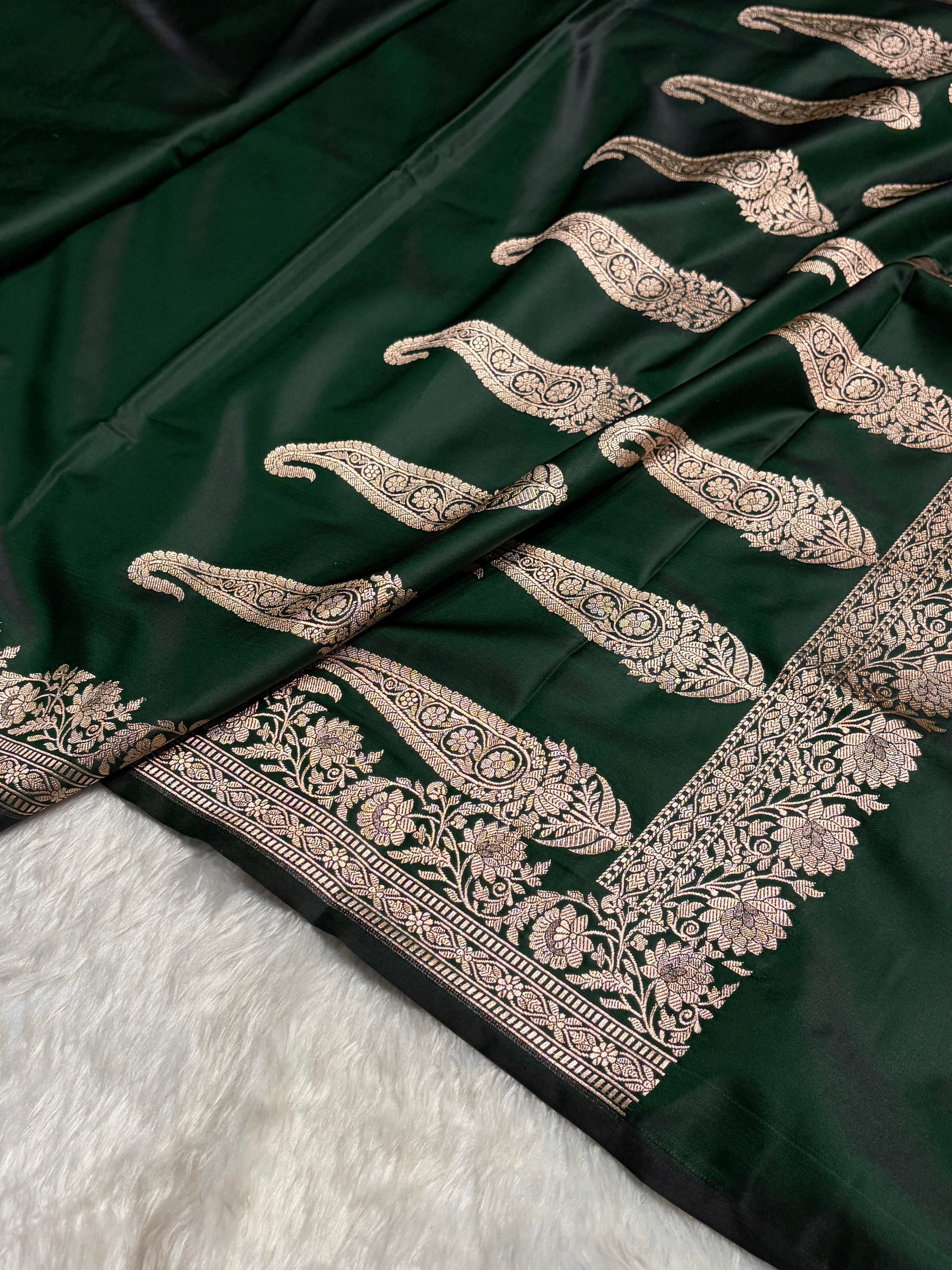 Bottle Green Boota With Floral Border Mashru Silk Saree MSM-94