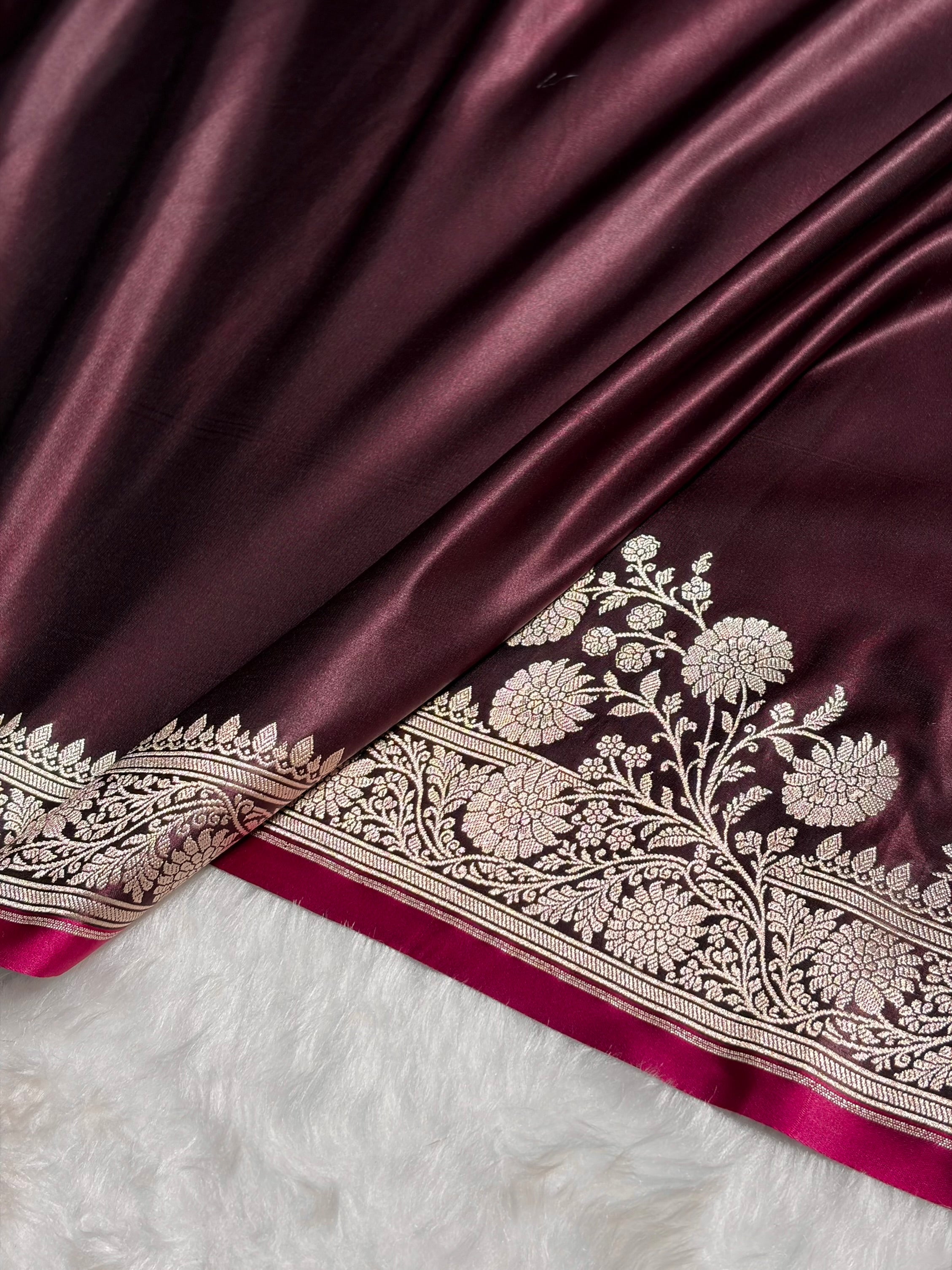 Garnet Shades Floral Border Mashru Silk Saree MSM-62