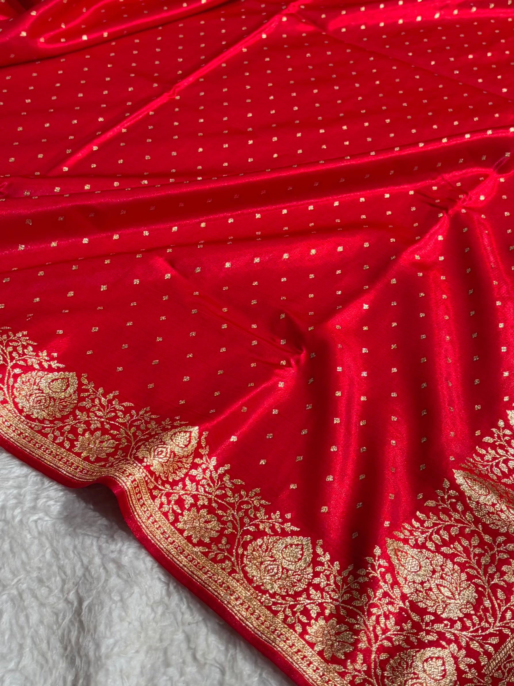 Satin Silk Saree Floral Boota in Red Shades SS28