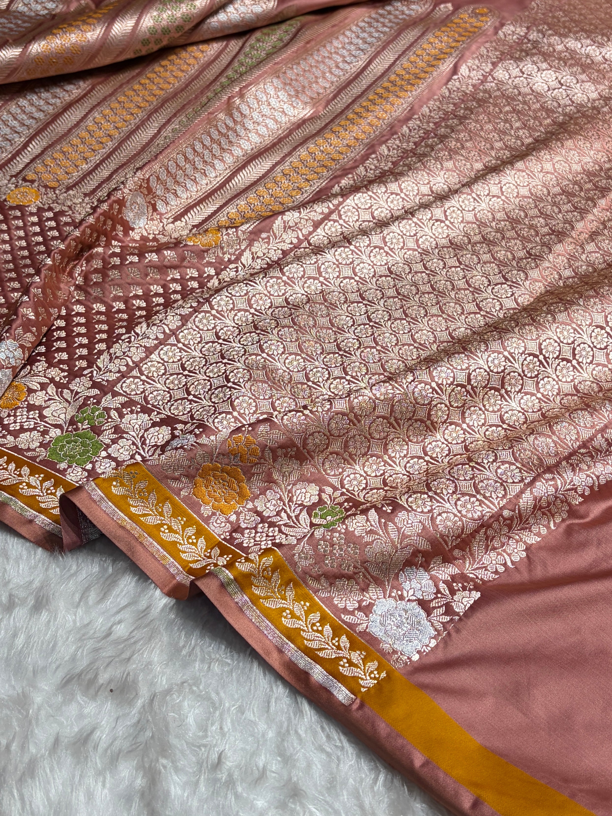 Banarasi Copper Shades Floral Minakari Skirt Border Mashru Silk Saree MSM-83