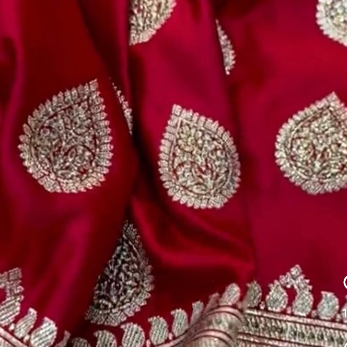 Red Boota Satin Katan Silk Saree with Swarovski Work.
