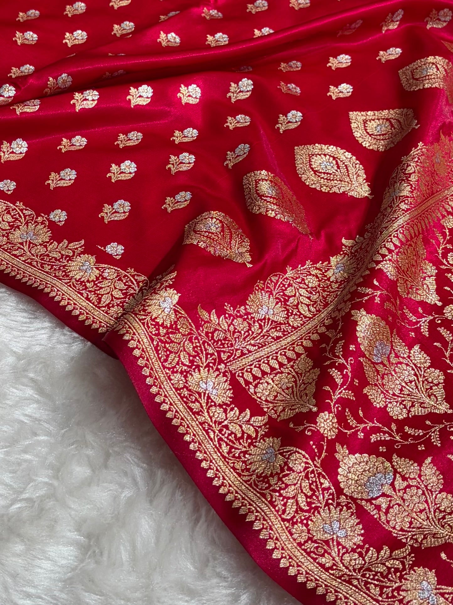 Banarasi Satin Silk Meena Boota in Red Shades SS38