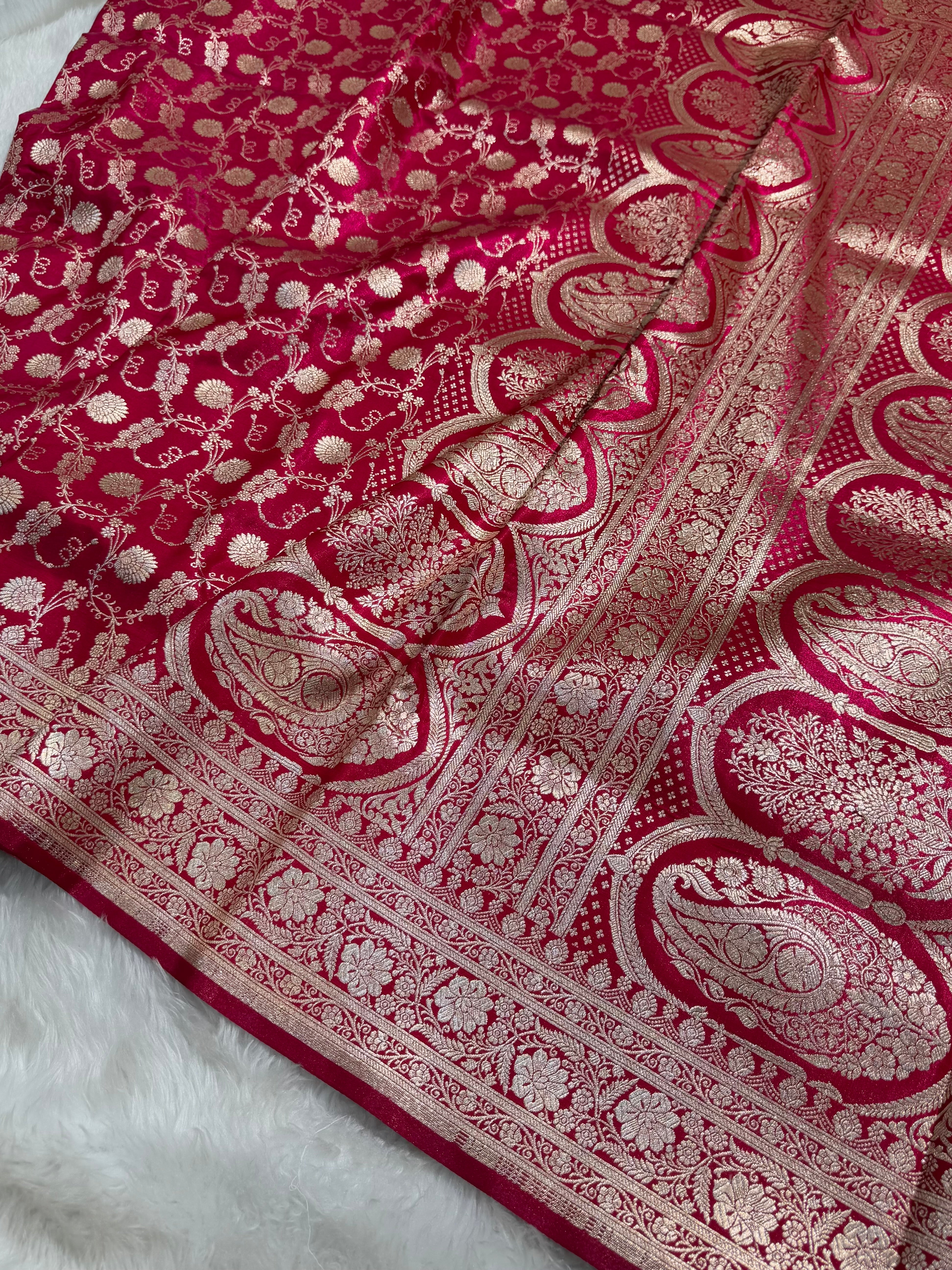 Light Wight Satin Silk Jaal in Rani Shades SS17
