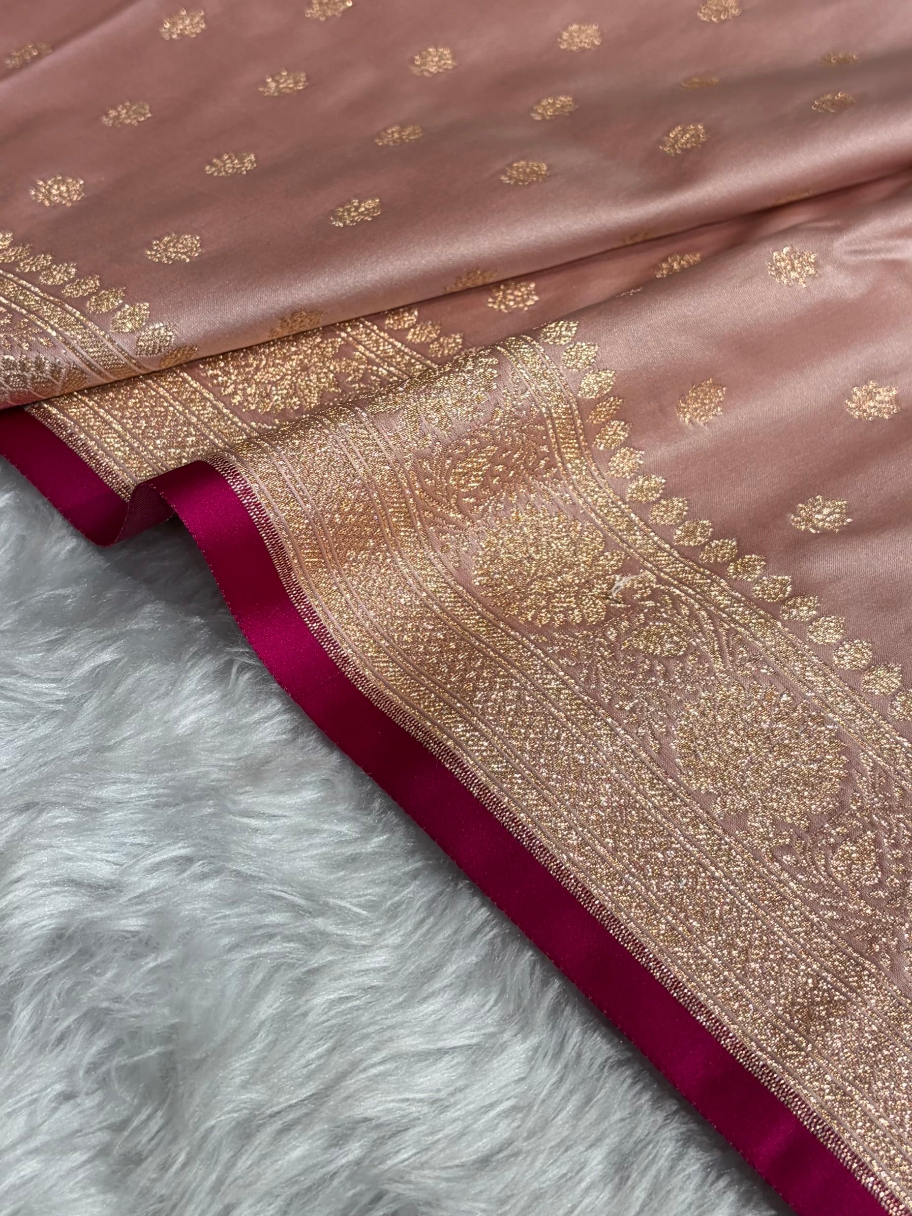 Rose Gold Booti Katan Silk Saree SK07