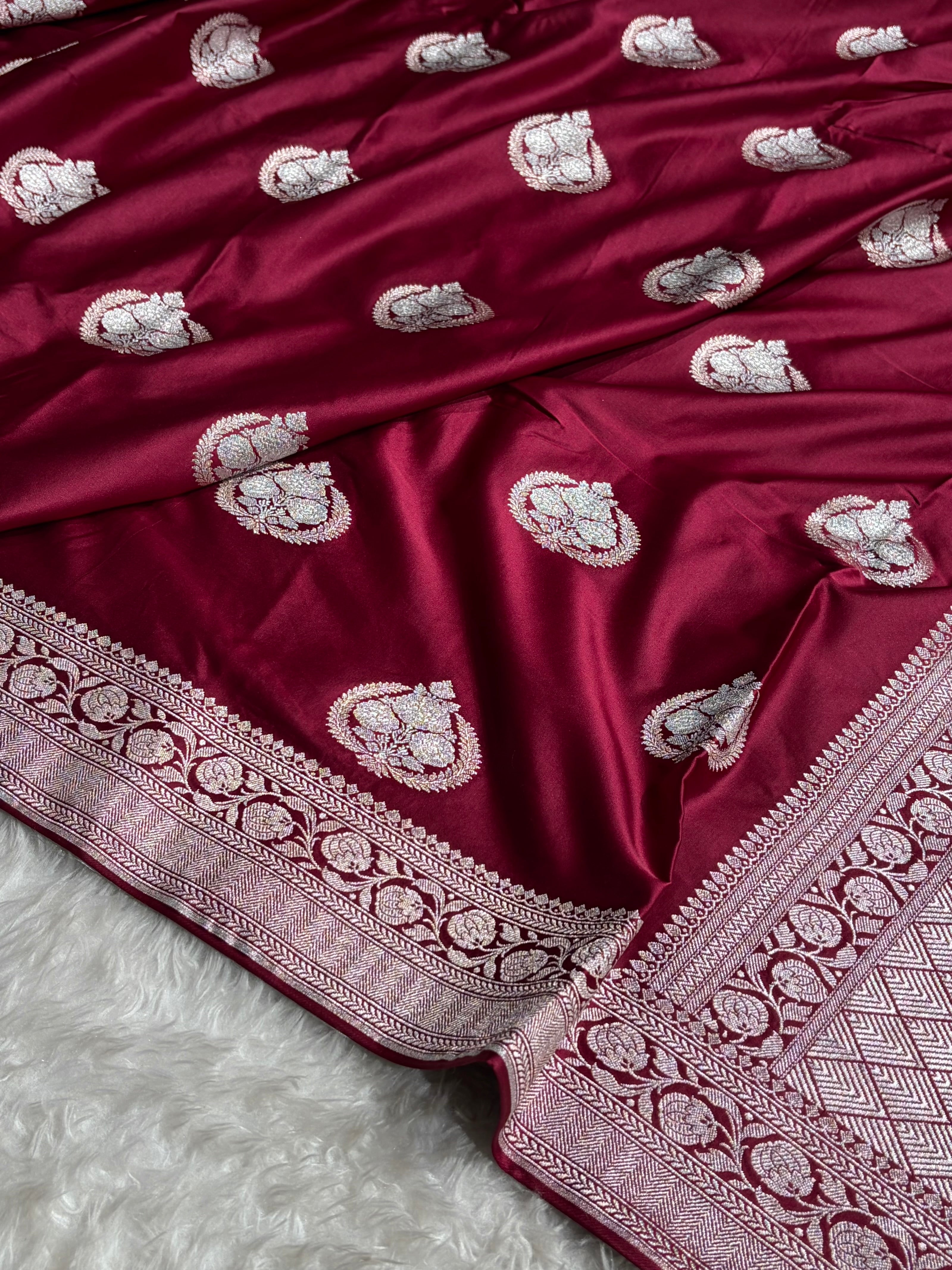 Garnet Shades Minakari Boota Mashru Silk Saree MS35