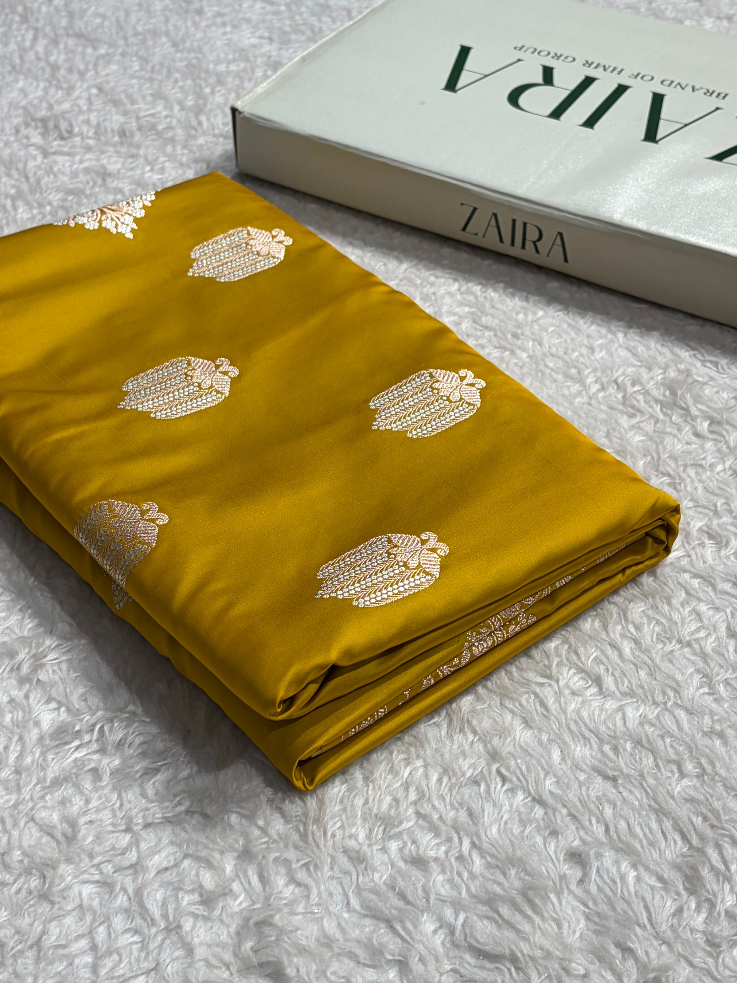 Mustard Gold Shades Banarasi Boota Pattern Minakari Floral Mashru Silk Saree MSM-122