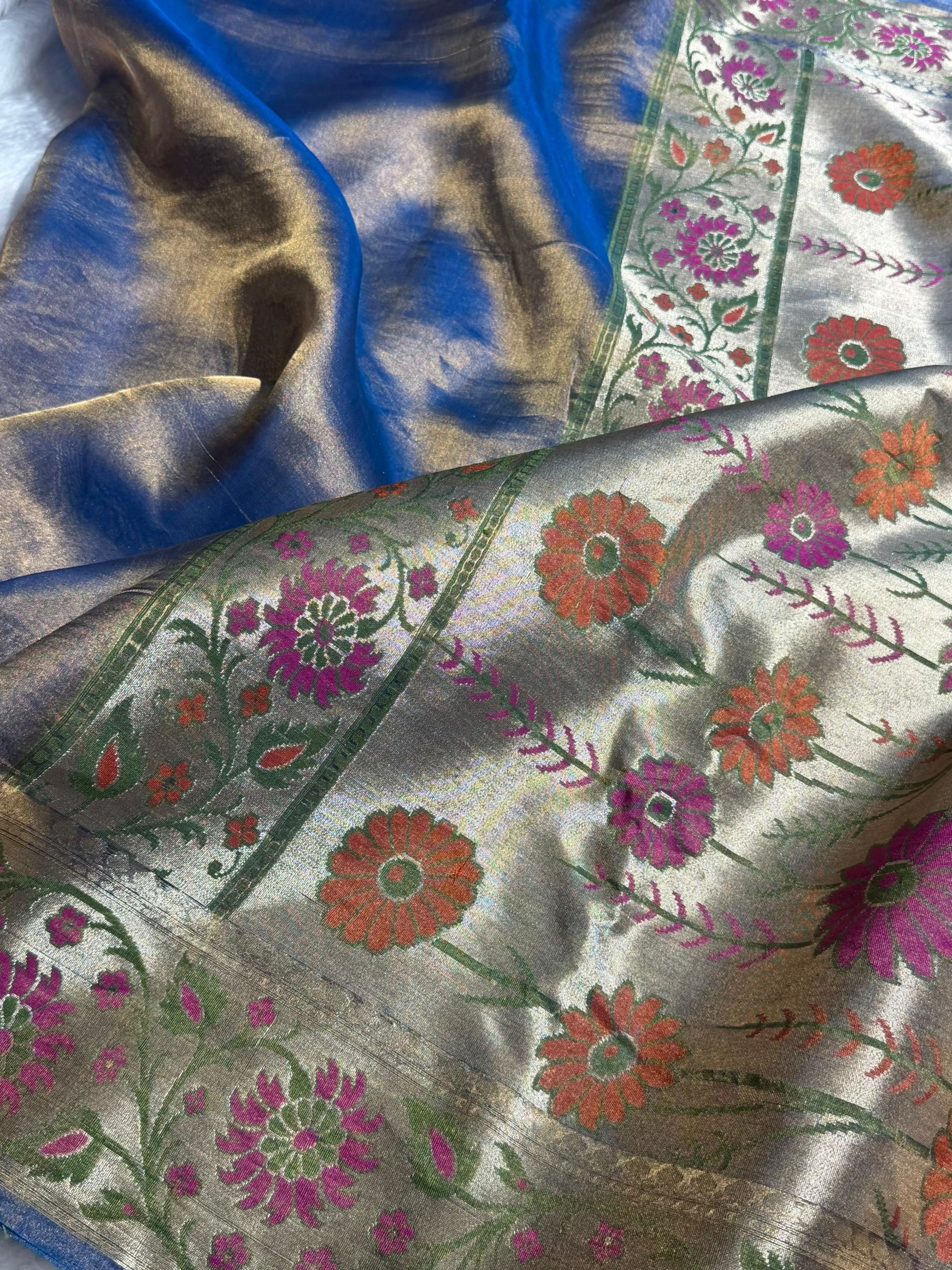 Banarasi Goldish Purple Shades With Minakari Border Pure Tissue Silk Saree PT-59