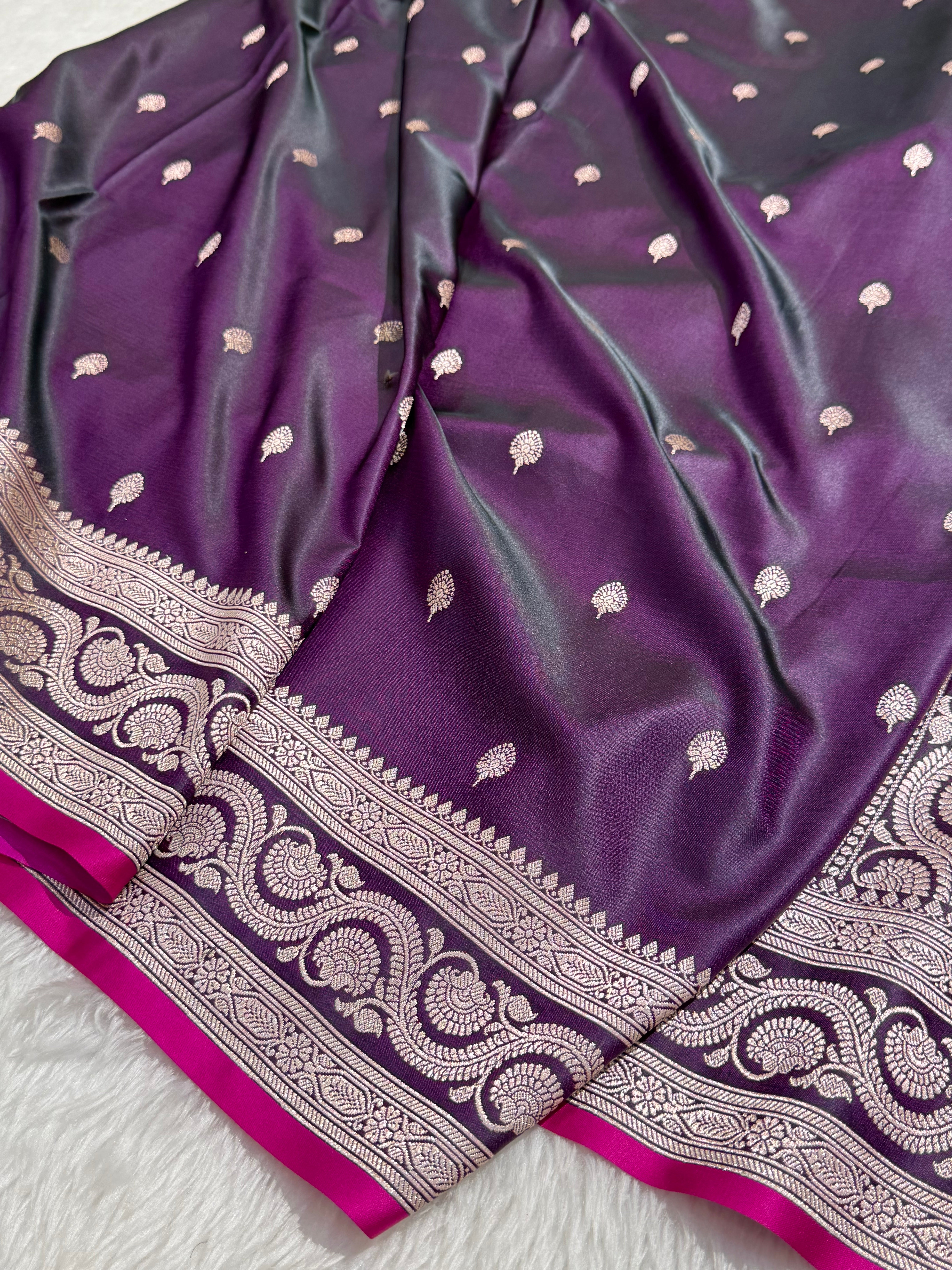 Purple floral Motif Mashru Silk Saree