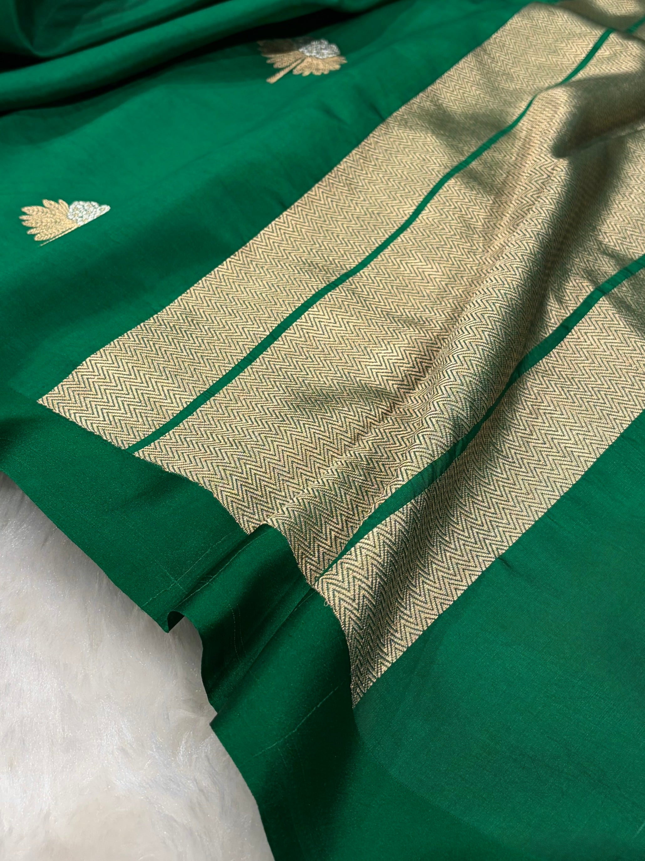 Bottle Green Shades Meena Boota Handwoven Pure Paper Silk RM-43