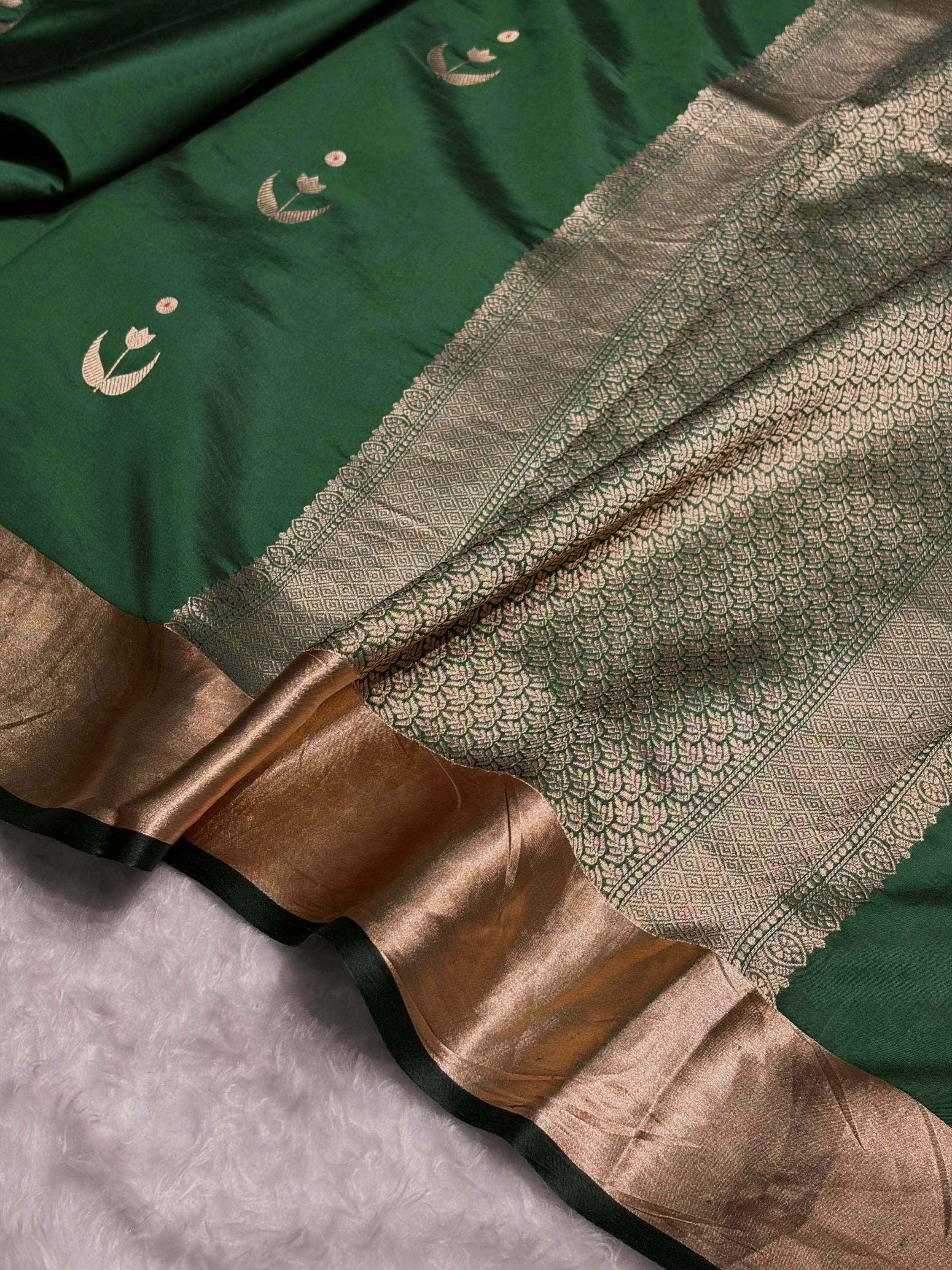 Bottle Green Shades Handwoven Pure Raw Mango Silk RM-53
