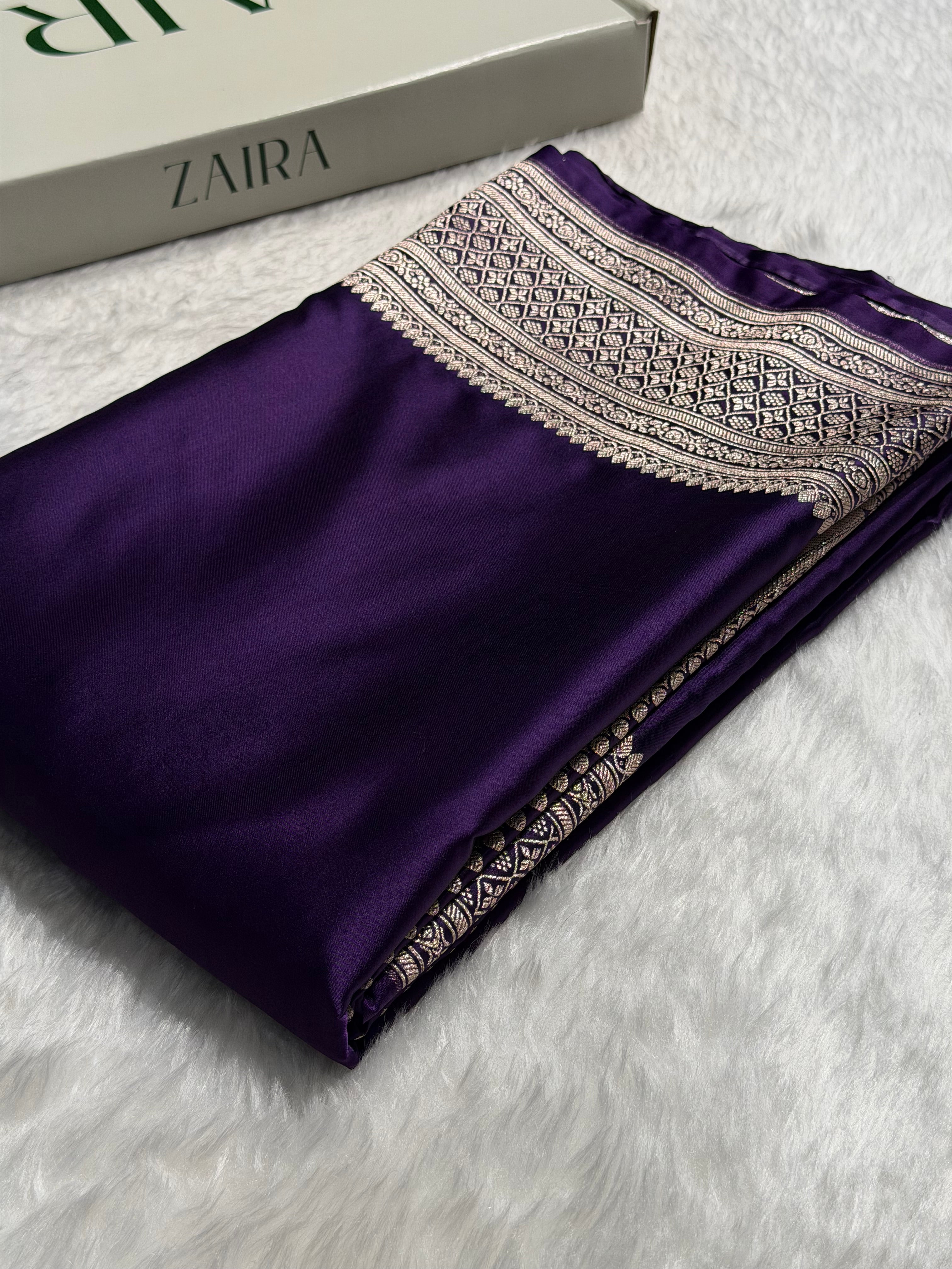 Banarasi Plain Purple Shades With Minakari Pallu Mashru Silk Saree MS81
