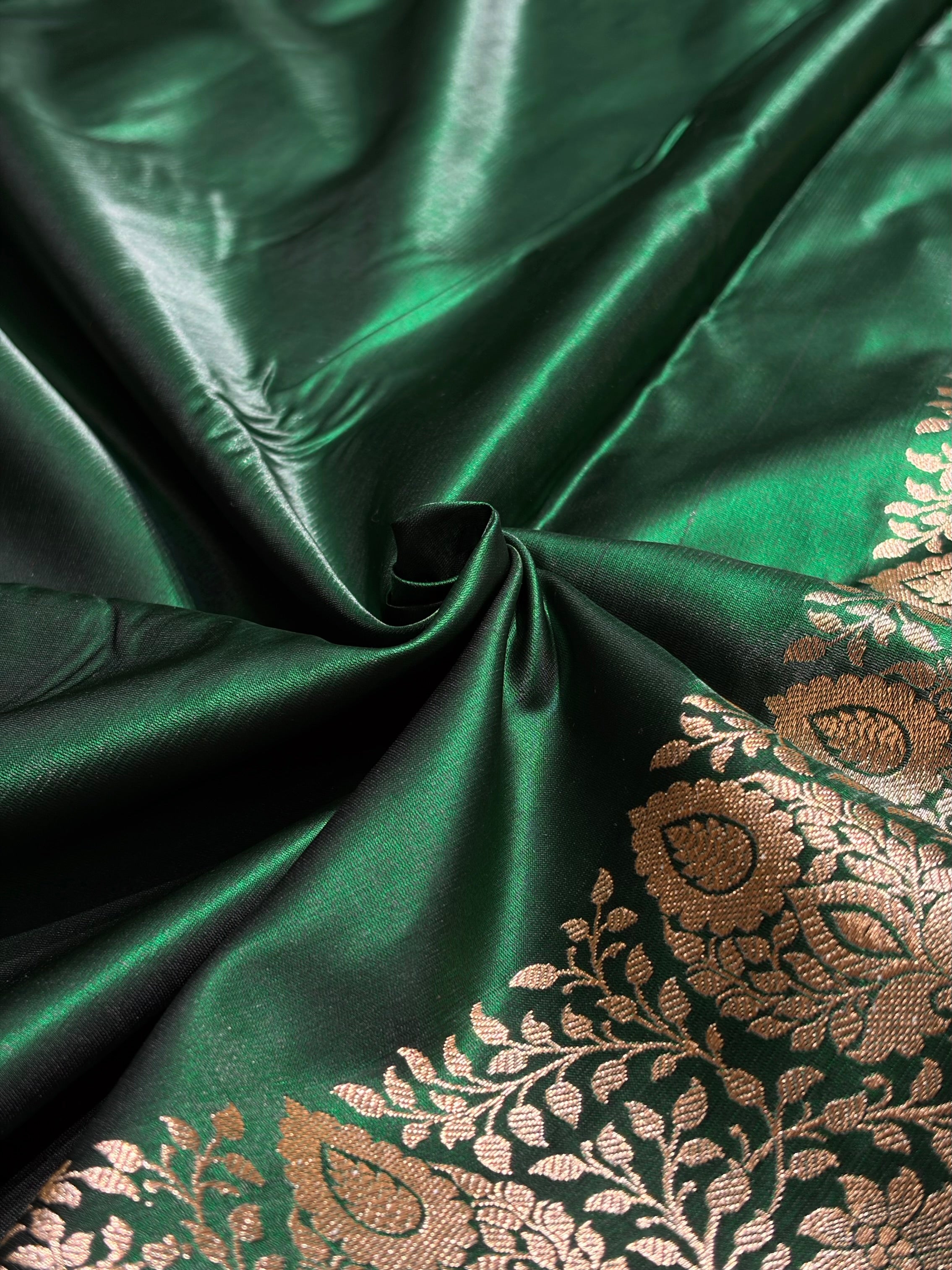 Ultra Light Weight Satin Silk Boota in Bottle Green Shades SS31