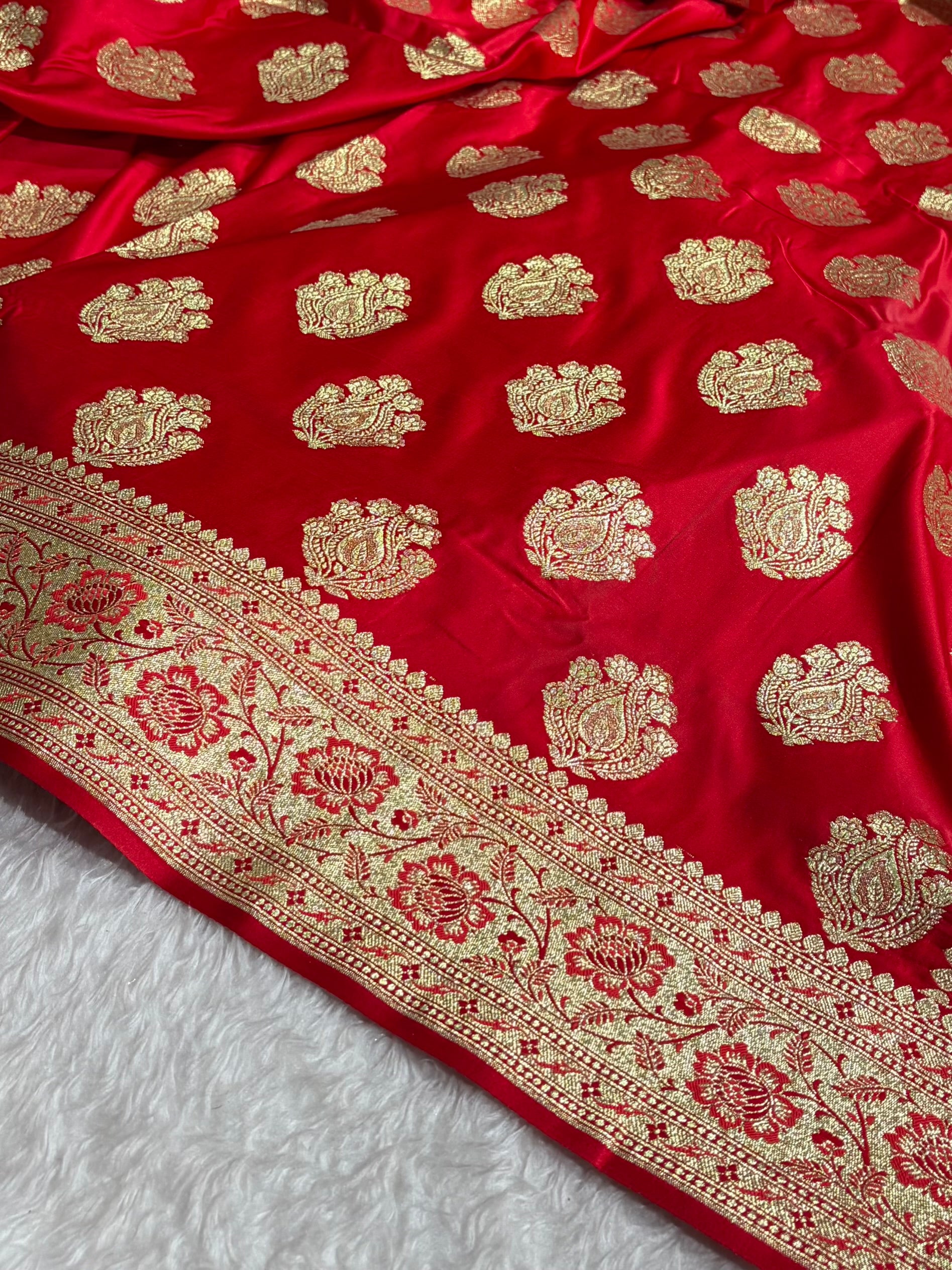 Banarasi Satin Katan Saree in Red Shades