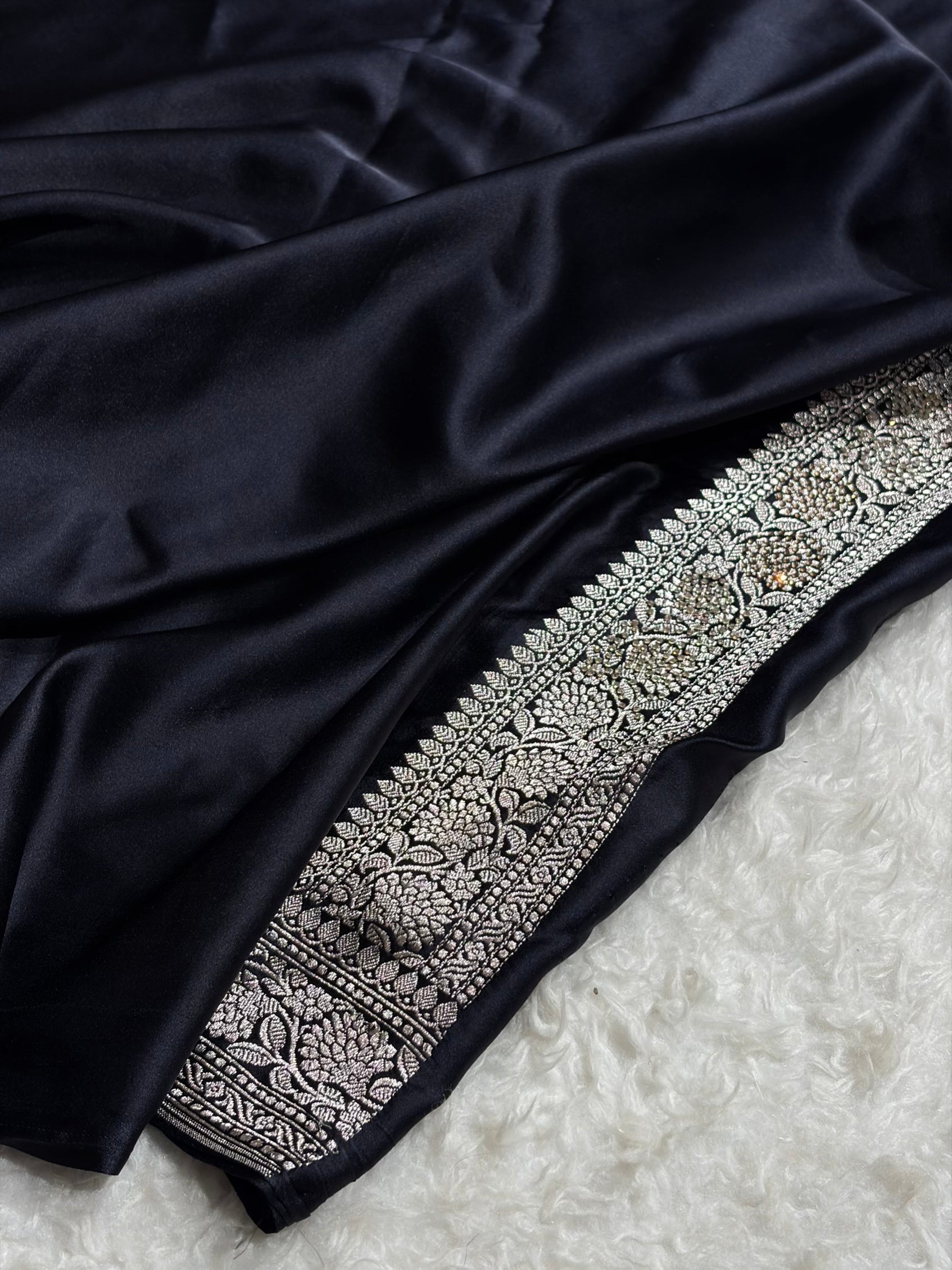 Black Shades Booti With Swarovski Stone Work Mashru Silk Saree BMS65