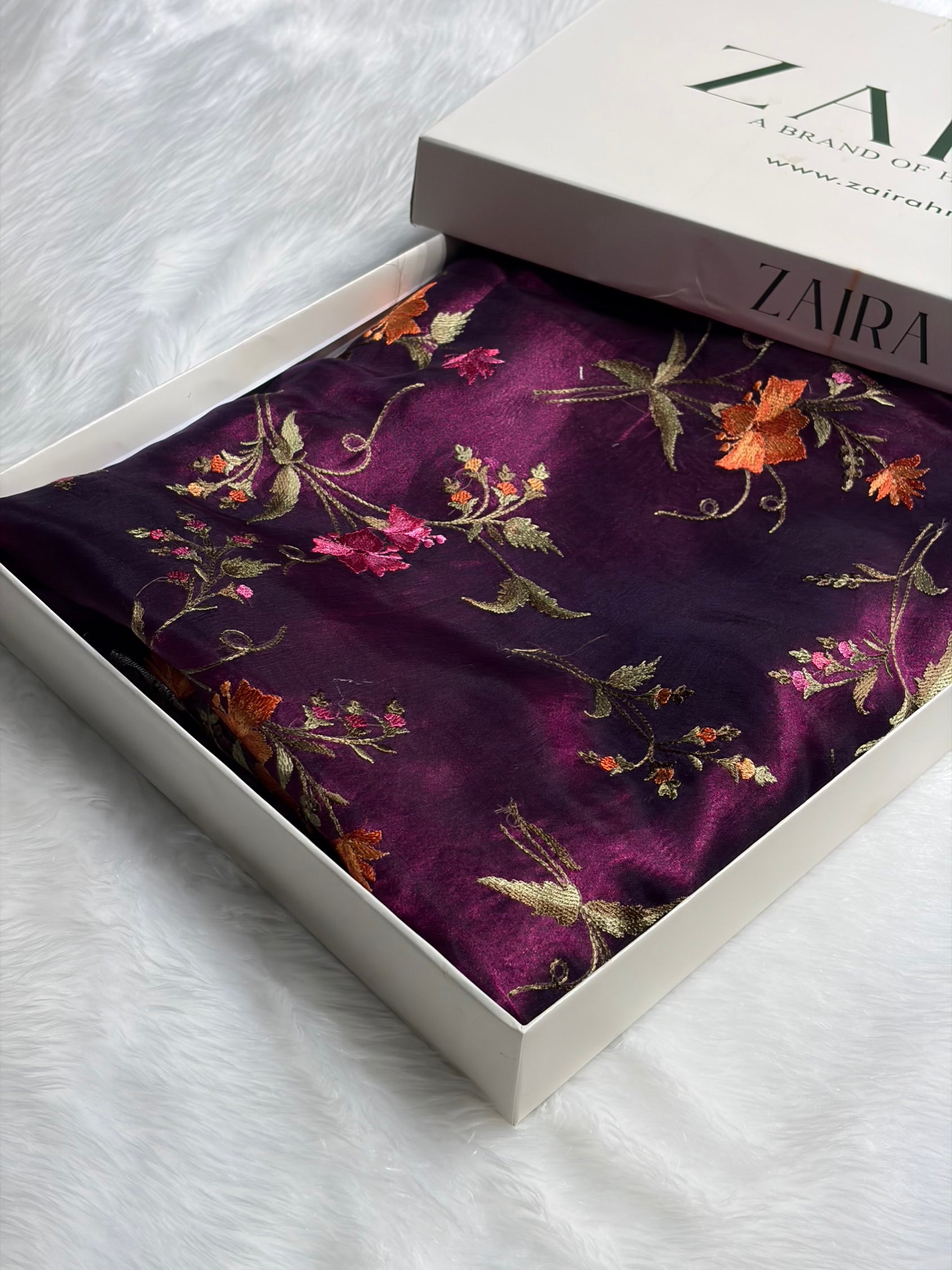 Wine Shades With Floral Embroidered Pure Tissue Silk Saree with Brocade Blouse PTE-09
