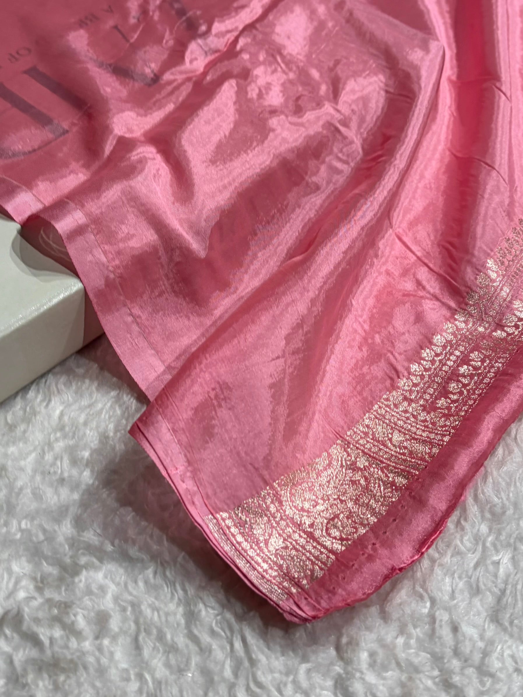 Pink Shades With Contrast Border Crepe Silky Katan Banarasi Saree CSK-05