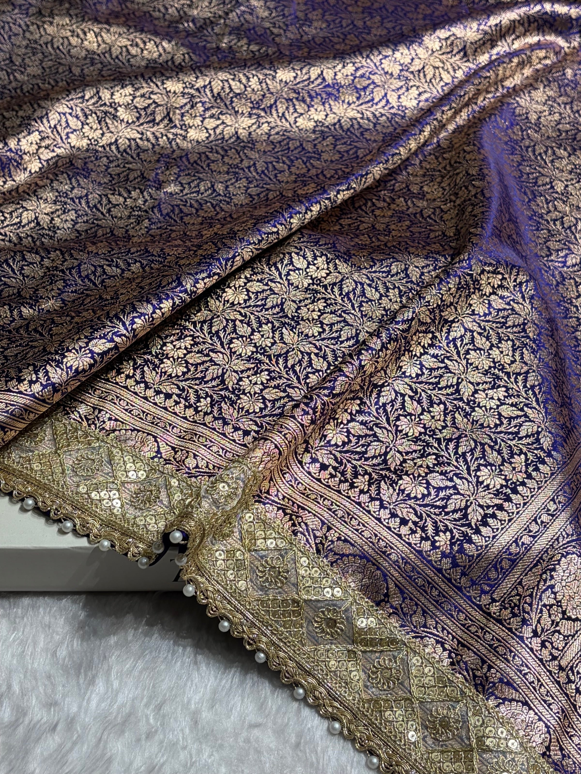 Royal Blue Shades Brocket With Gotta Patti Satin Silk Saree Banarasi Saree Shades SSGP30