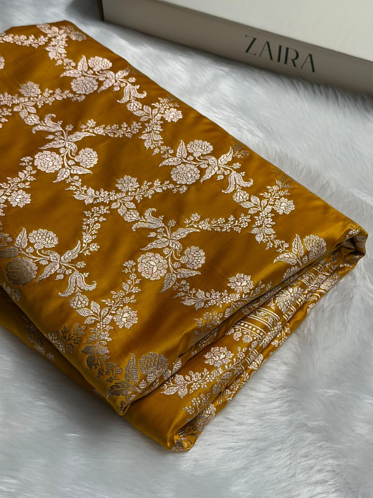 Mustard Shades Banarasi With Floral Jaal Pattern Mashru Silk Saree MSM-130