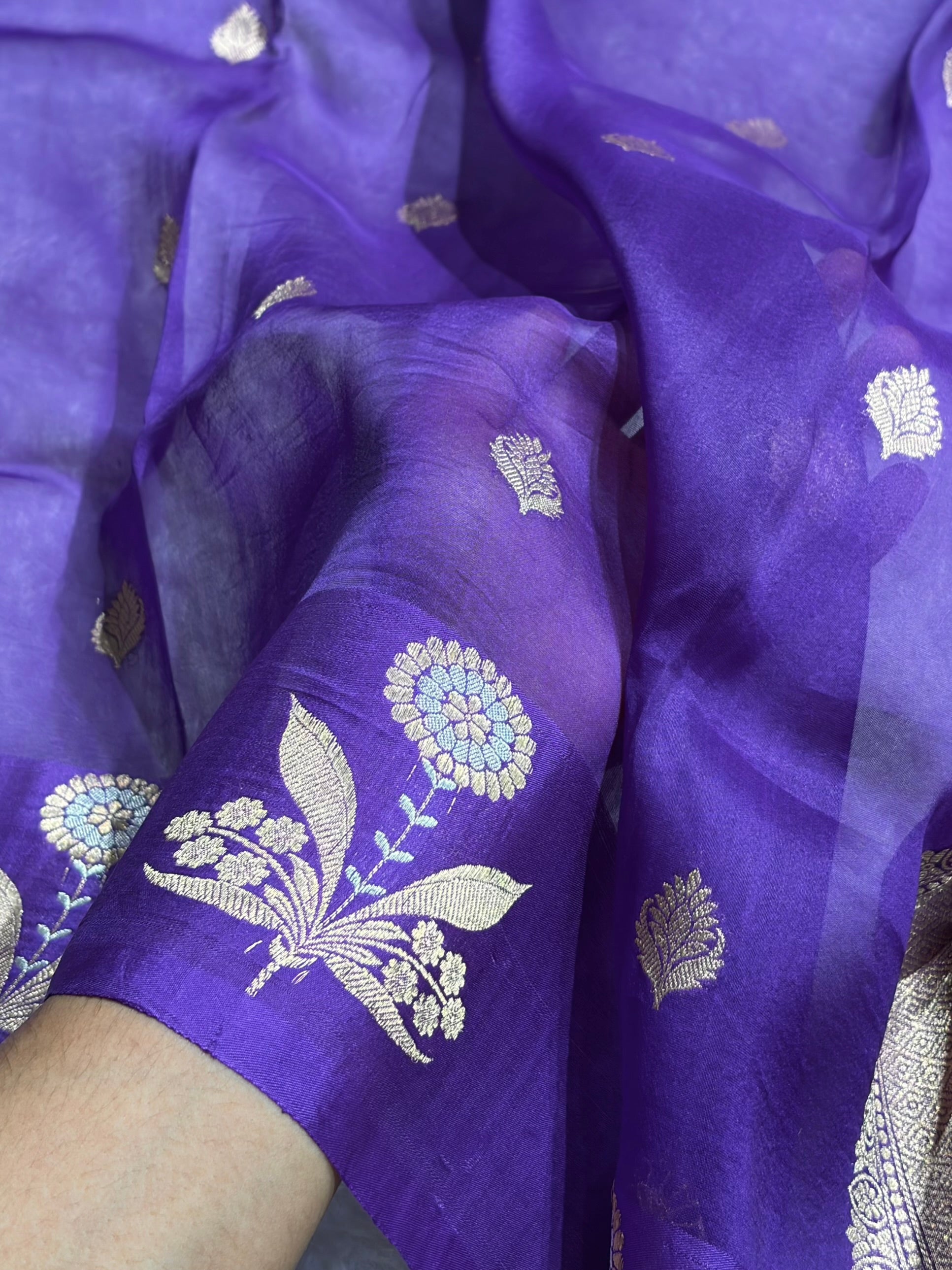 Banarasi Pure Organza Purple Shades With Minakari Banarasi Silk Saree PO-45