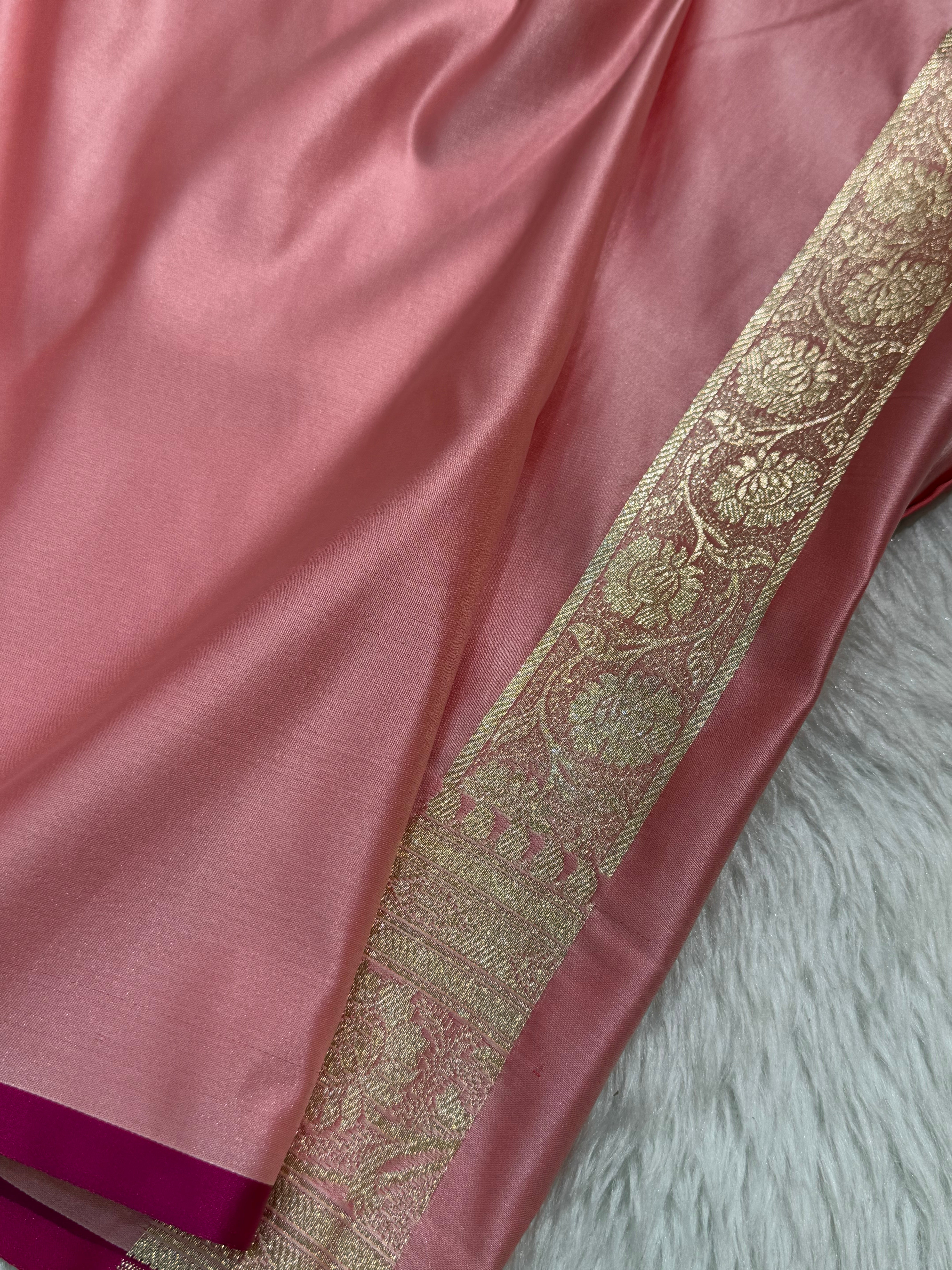 Pastel Baby Pink Jaal Katan Silk saree SK25