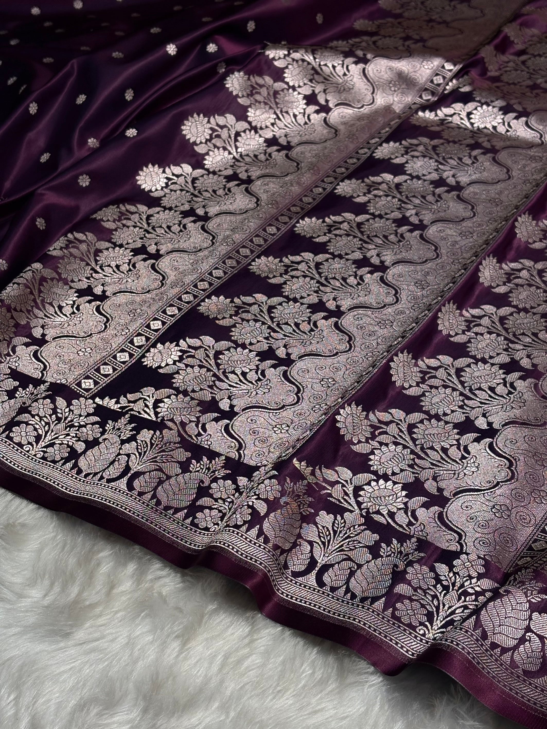 Wine Shades Floral Boota With Floral Border Mashru Silk Saree MSM 79