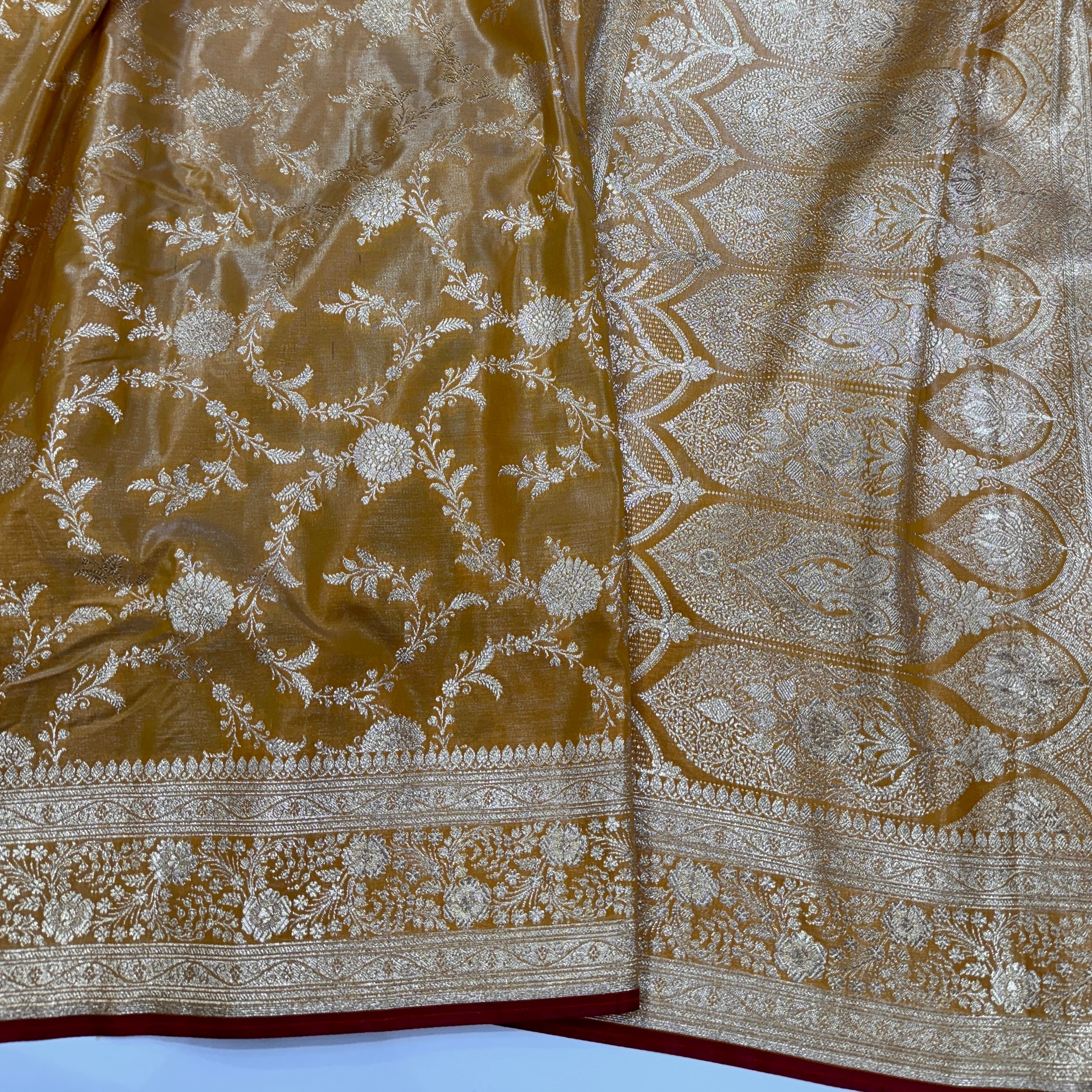 Ultra Light Weight Satin Silk Jaal in light mustard Shades