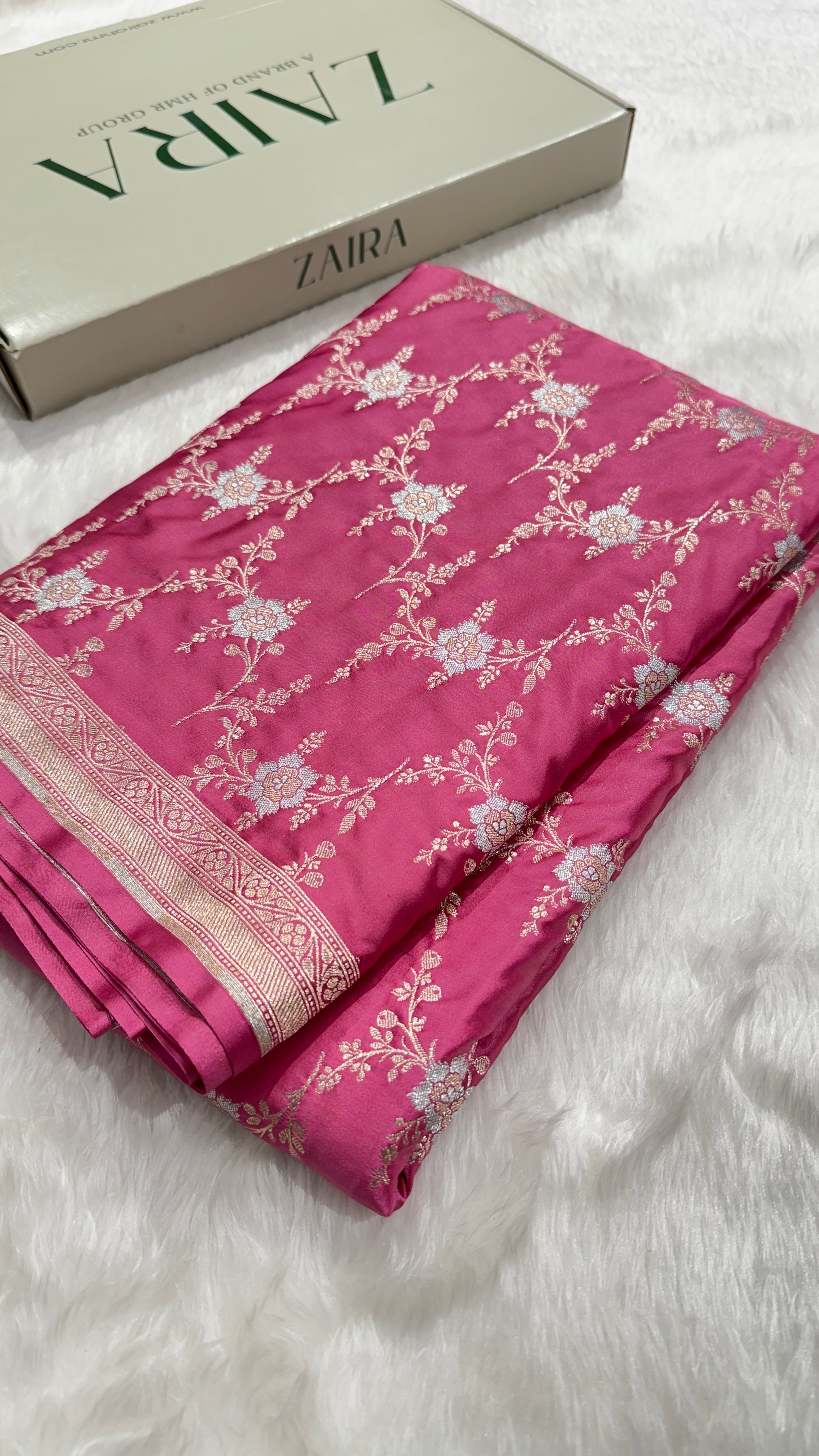 Strawberry Pink Minakari Jaal Mashru Silk Saree