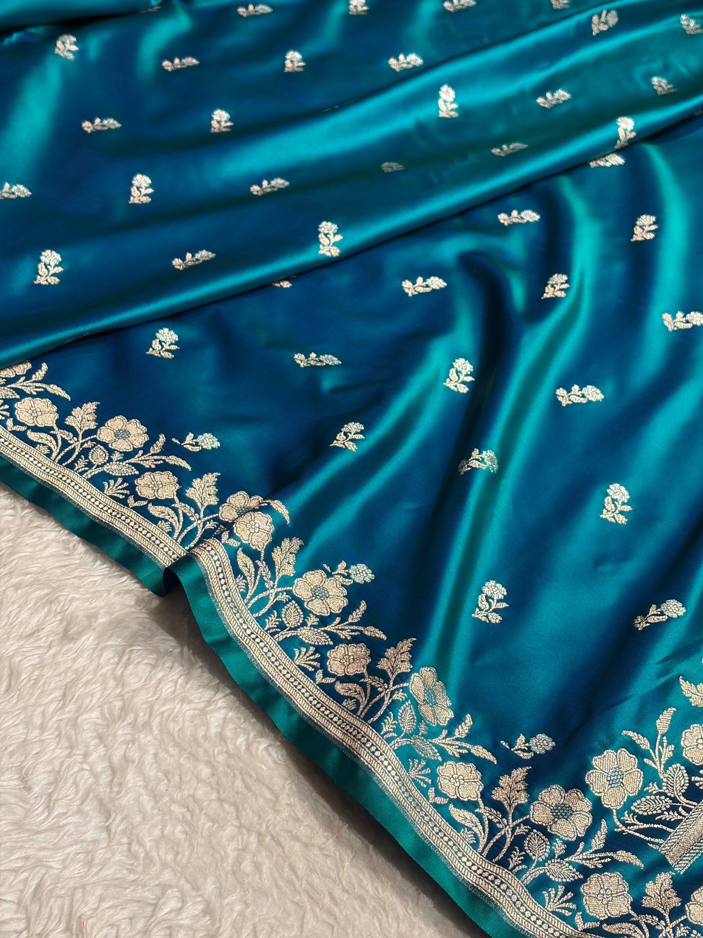 Peacock Boota With Floral Border Mashru Silk Saree MSM-86
