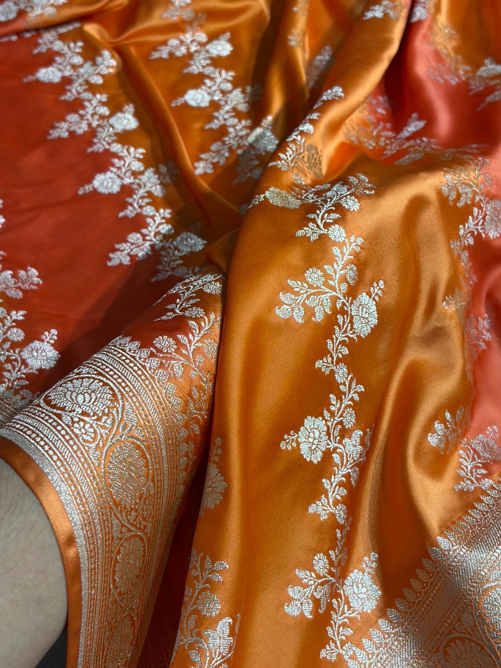 Orange Rangkat Banarasi Cross Mashru Silk Saree MSRK01