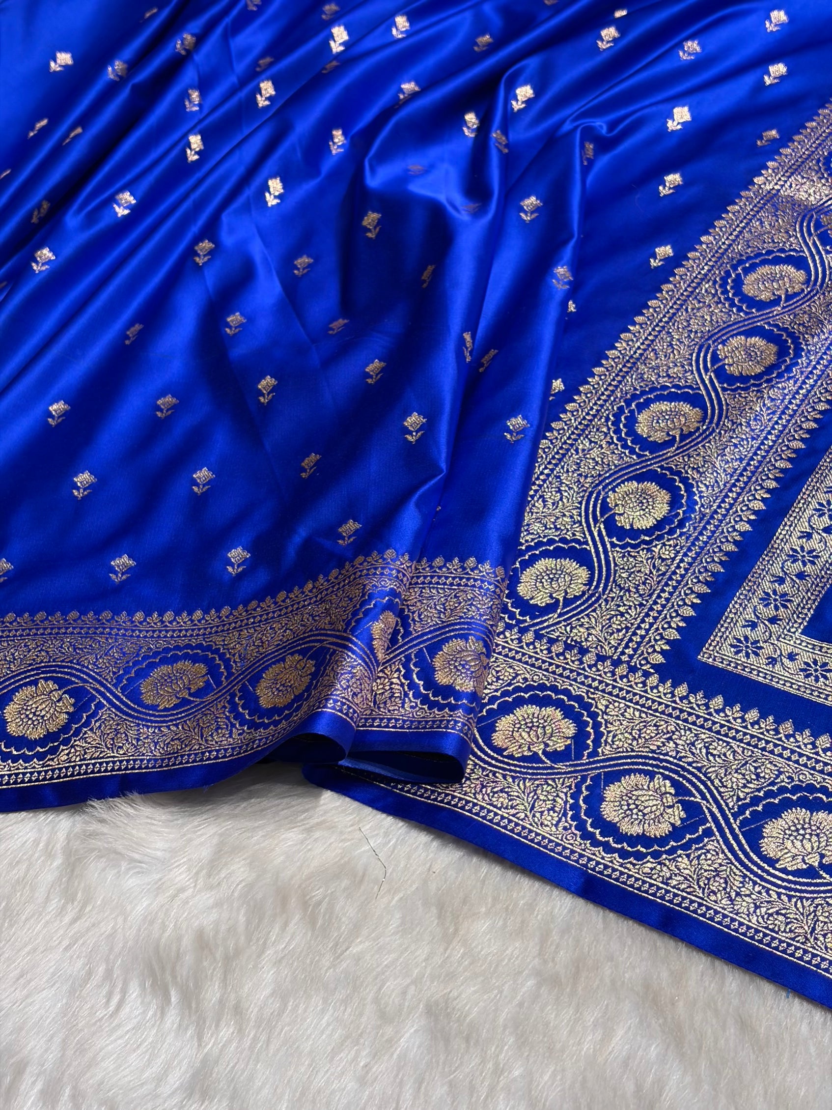 Royal Blue Booti Pattern Satin Katan Silk Saree SK54