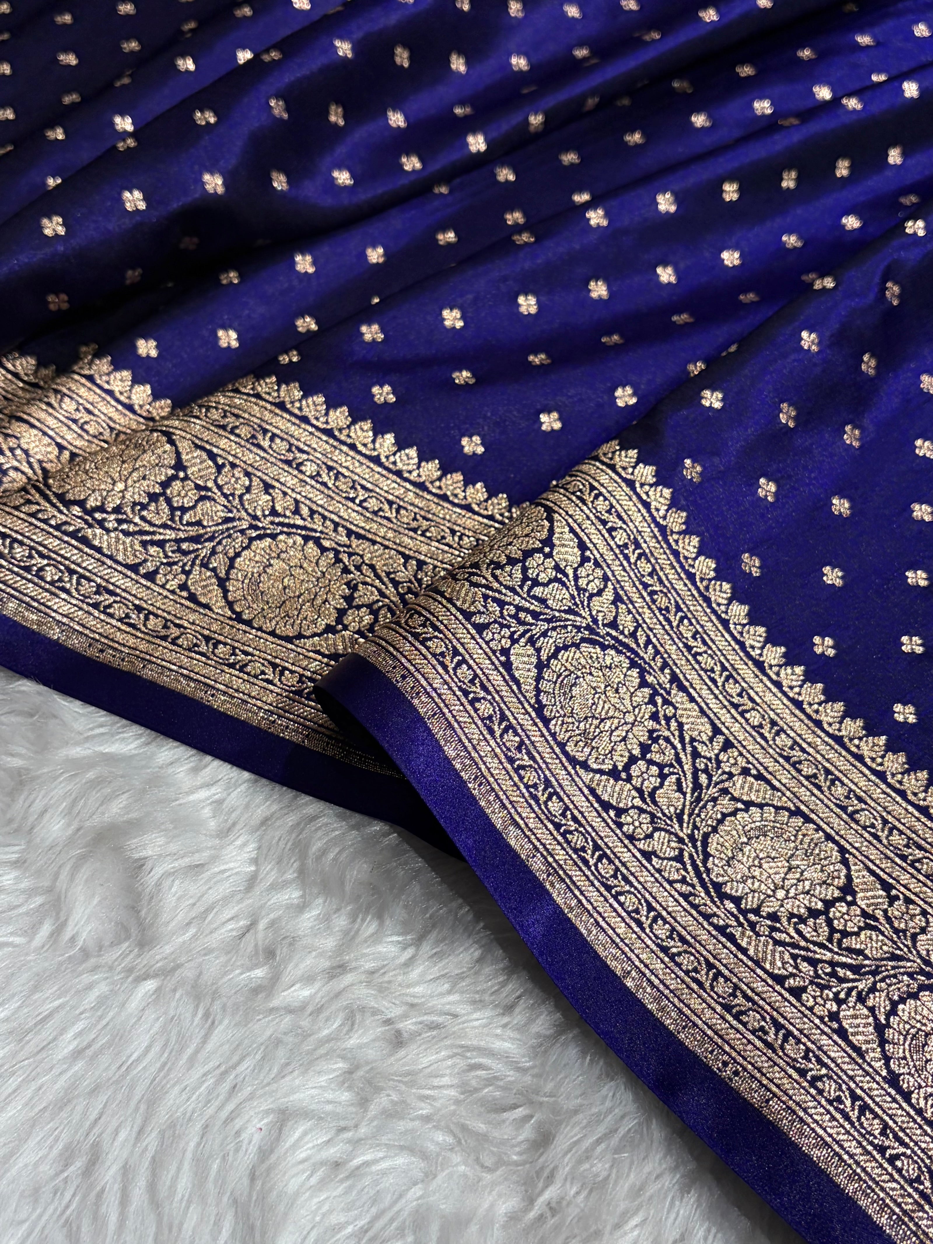 Banarasi Royal Blue Shades Booti Pattern Banarasi Satin Silk Saree SS53