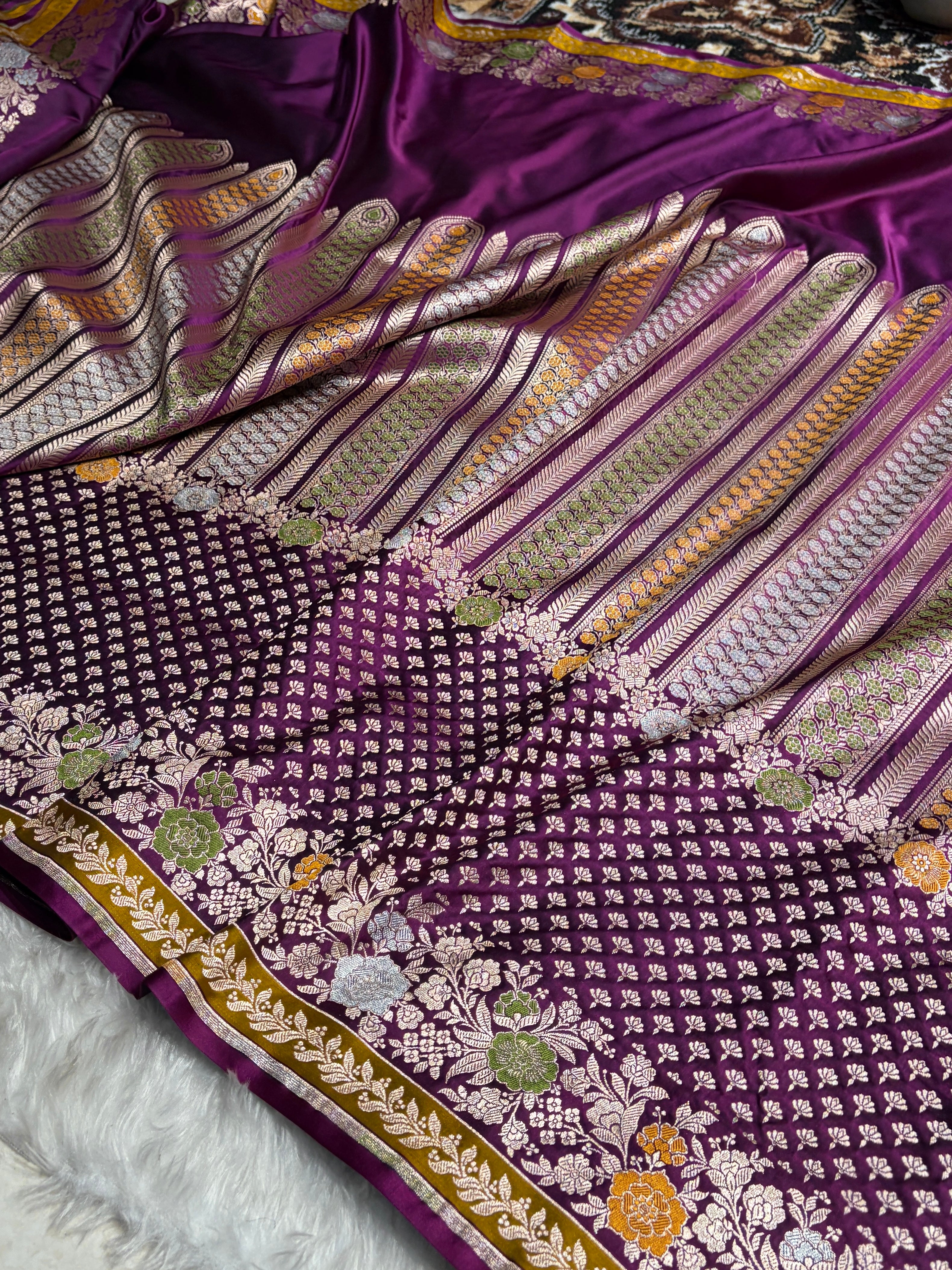 Banarasi Wine Shades Floral Minakari Skirt Border Mashru Silk Saree MSM-83