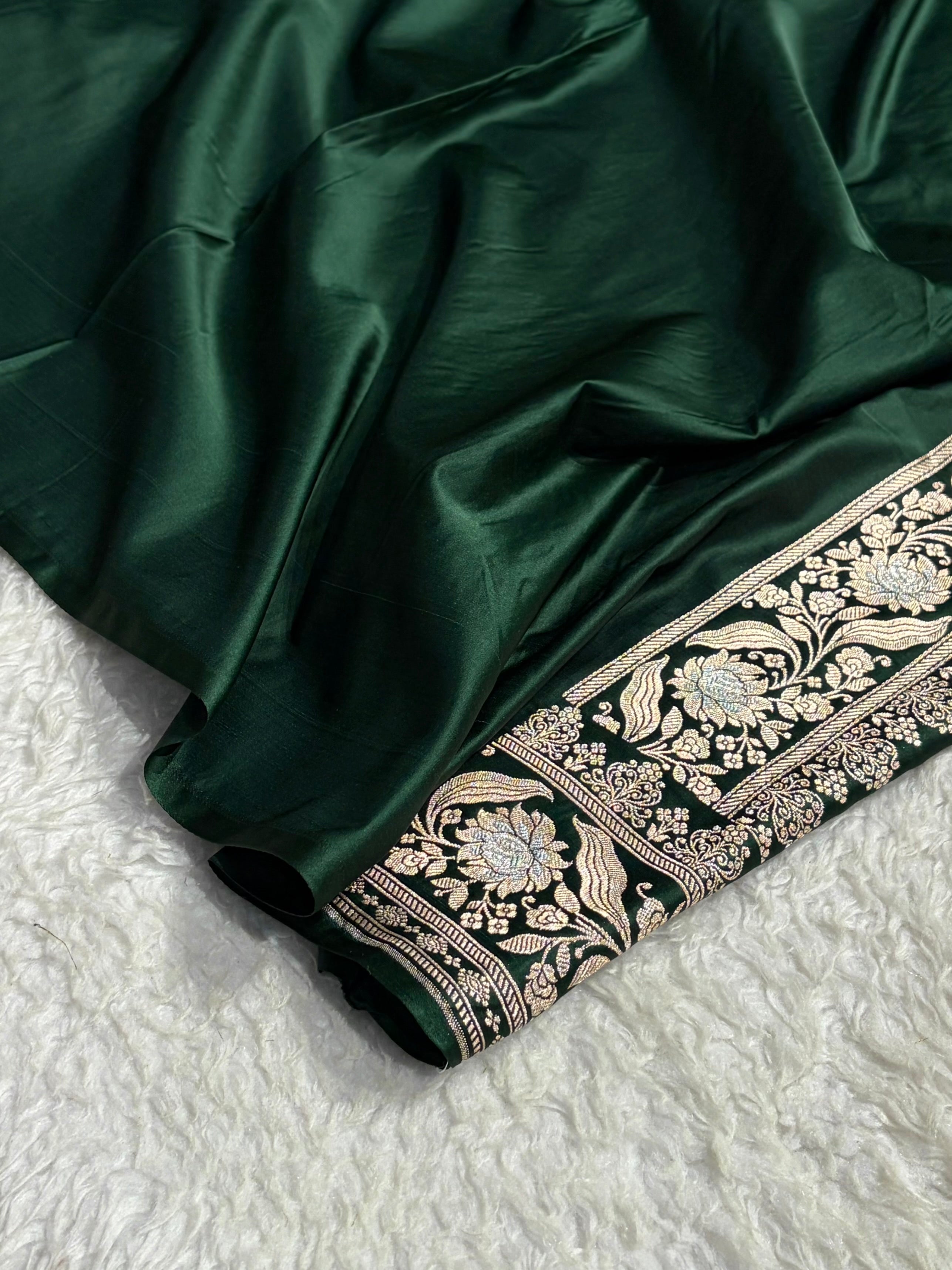 Bottle Green Shades Banarasi Boota Pattern Minakari Floral Mashru Silk Saree MSM-122