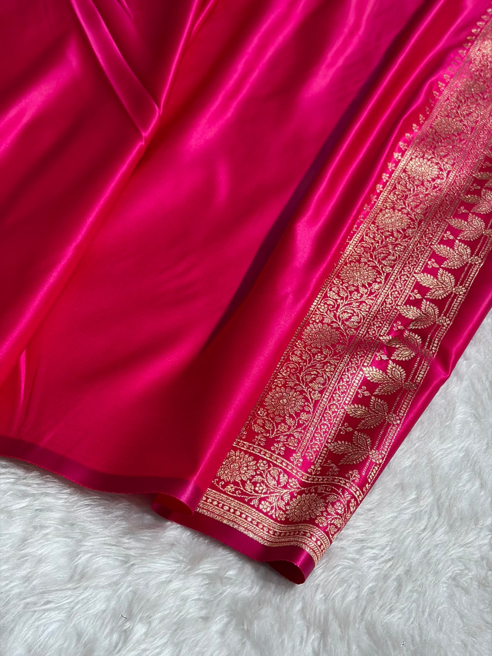 Banarasi Satin Katan Saree in Contrast Sky Blue and Rani Shades SK131