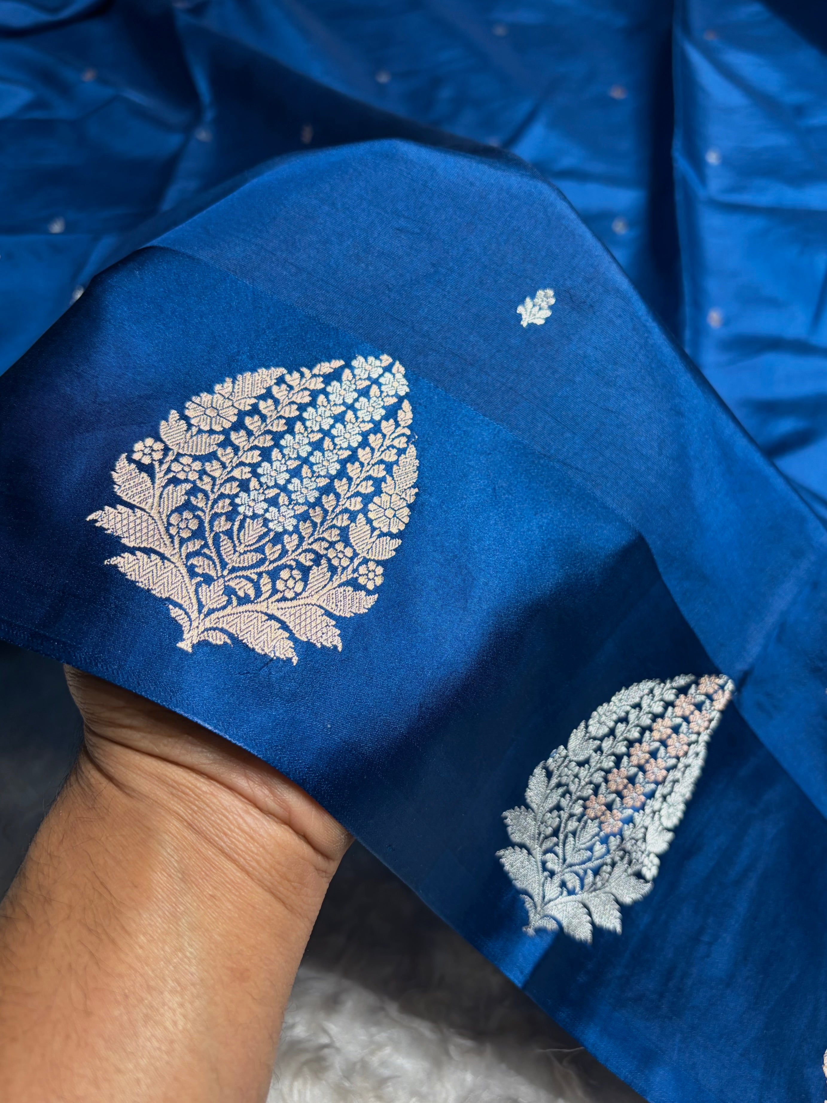 German blue Shades Handwoven Pure Katan Silk Paper Silk RM-69