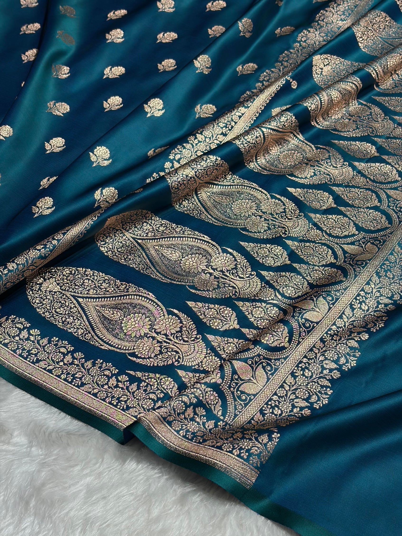 Peacock Floral Booti Katan Silk Saree SK23