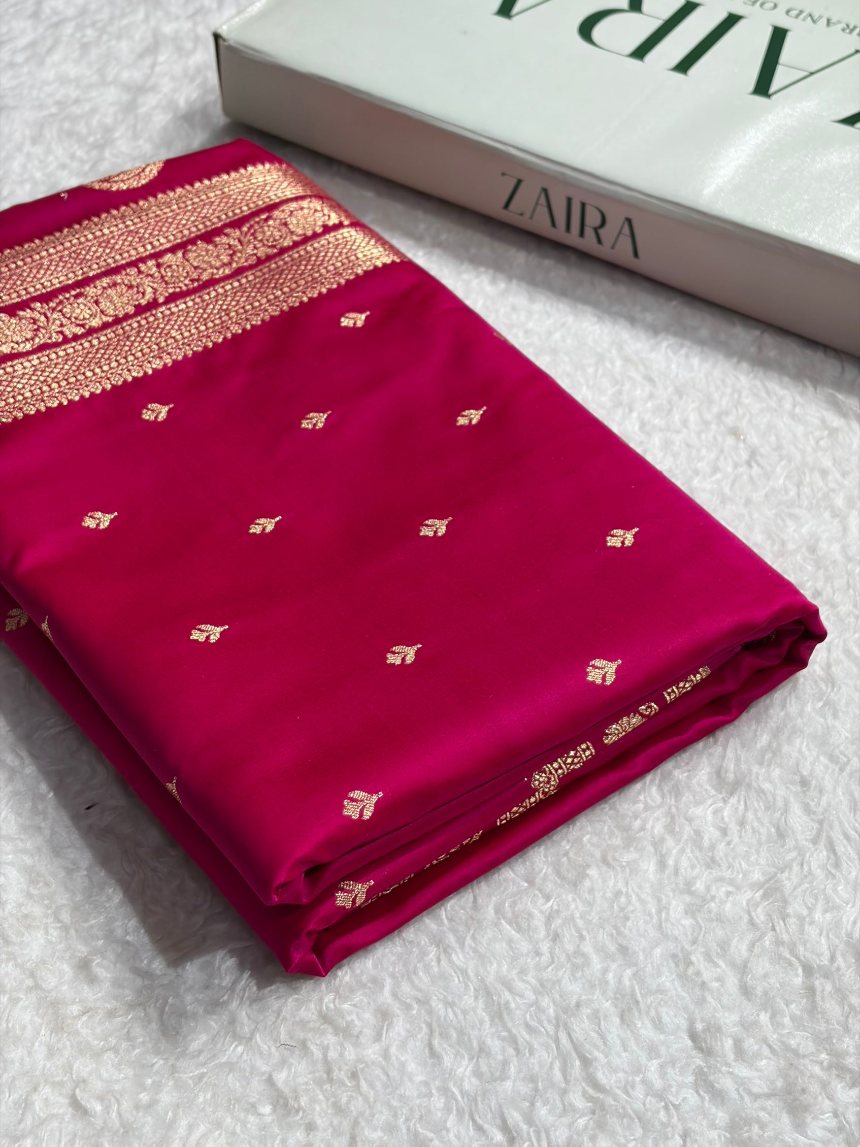 Banarasi Satin Katan Saree Booti Pattern in Cross Rani Shades SK128