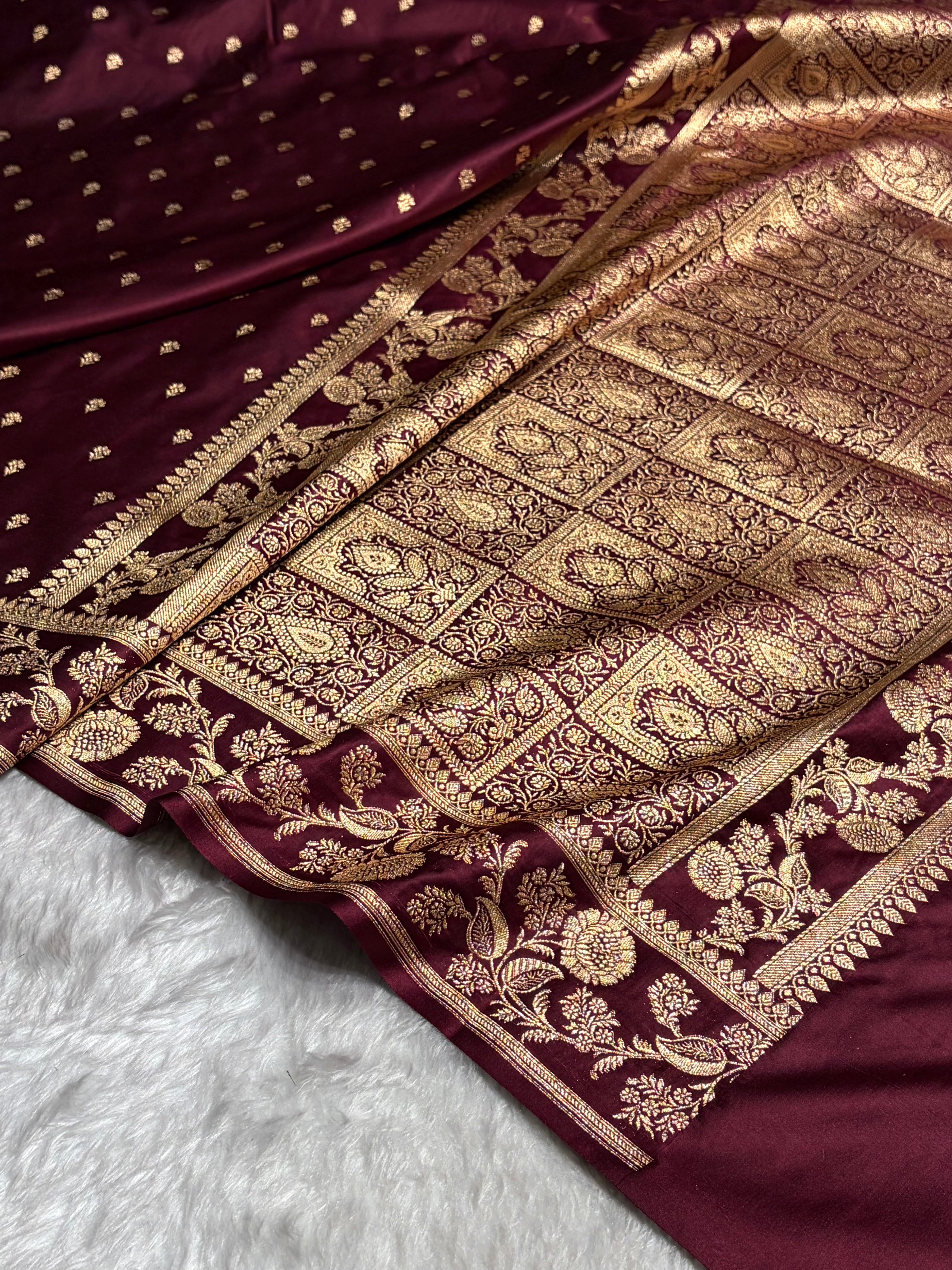 Chocolate Shades Floral Pattern Satin Katan Silk Saree SK77