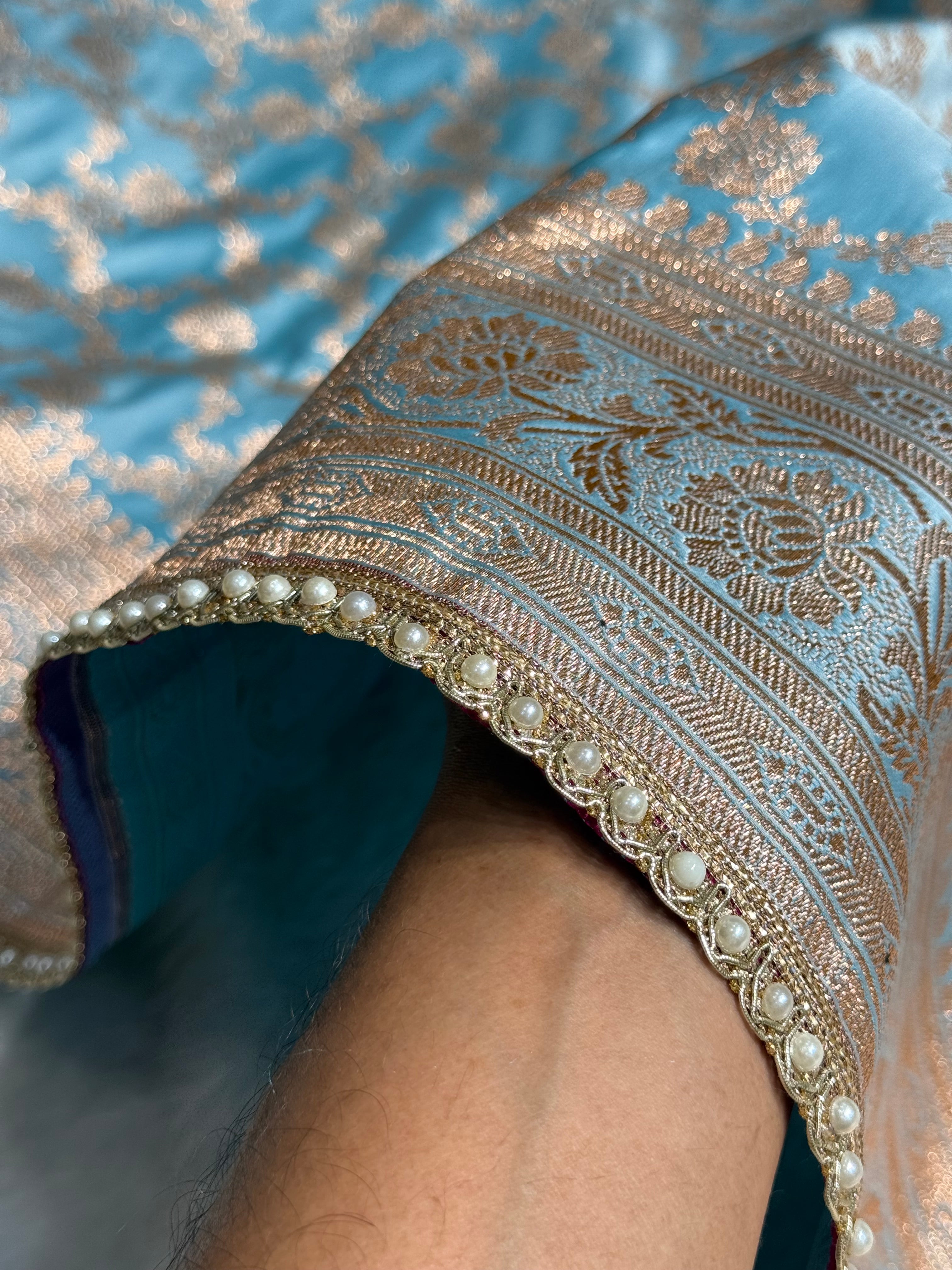 Banarasi Satin Katan Silk Saree In Sky Blue Shades with gotta Patti