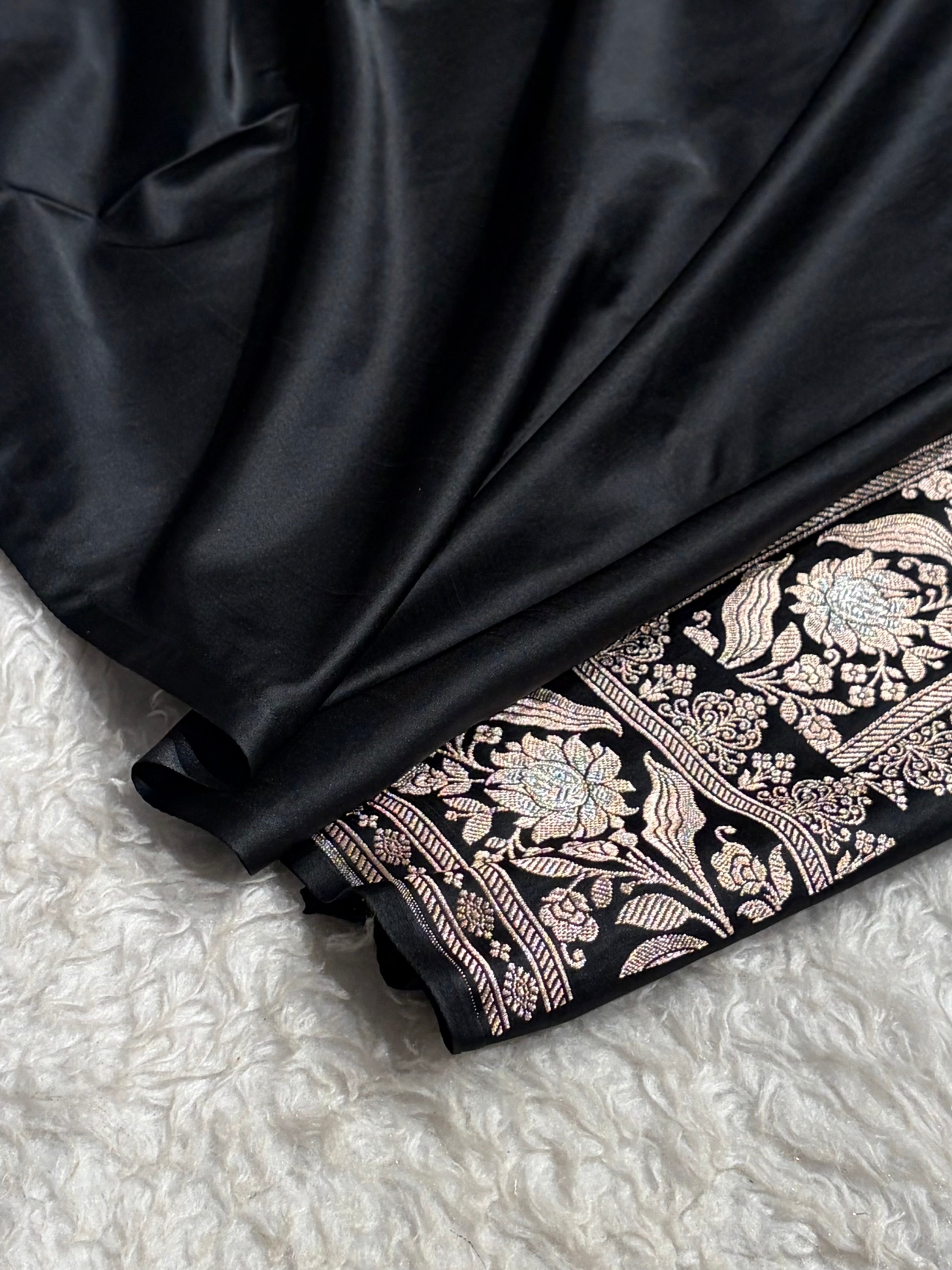 Black Shades Banarasi Boota Pattern Minakari Floral Mashru Silk Saree MSM-122
