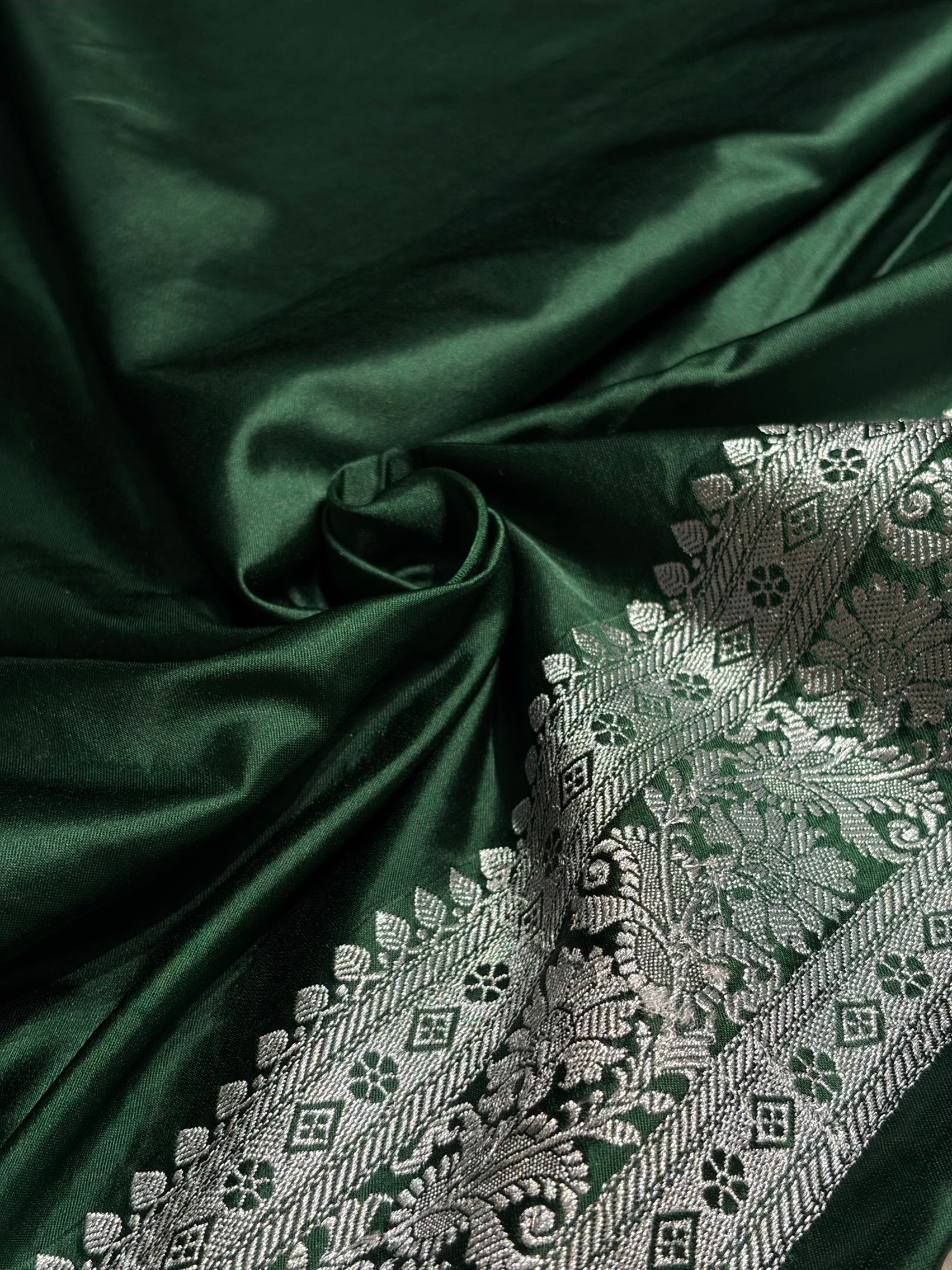 Dark Bottle Green Plain Mashru Silk Saree MS22