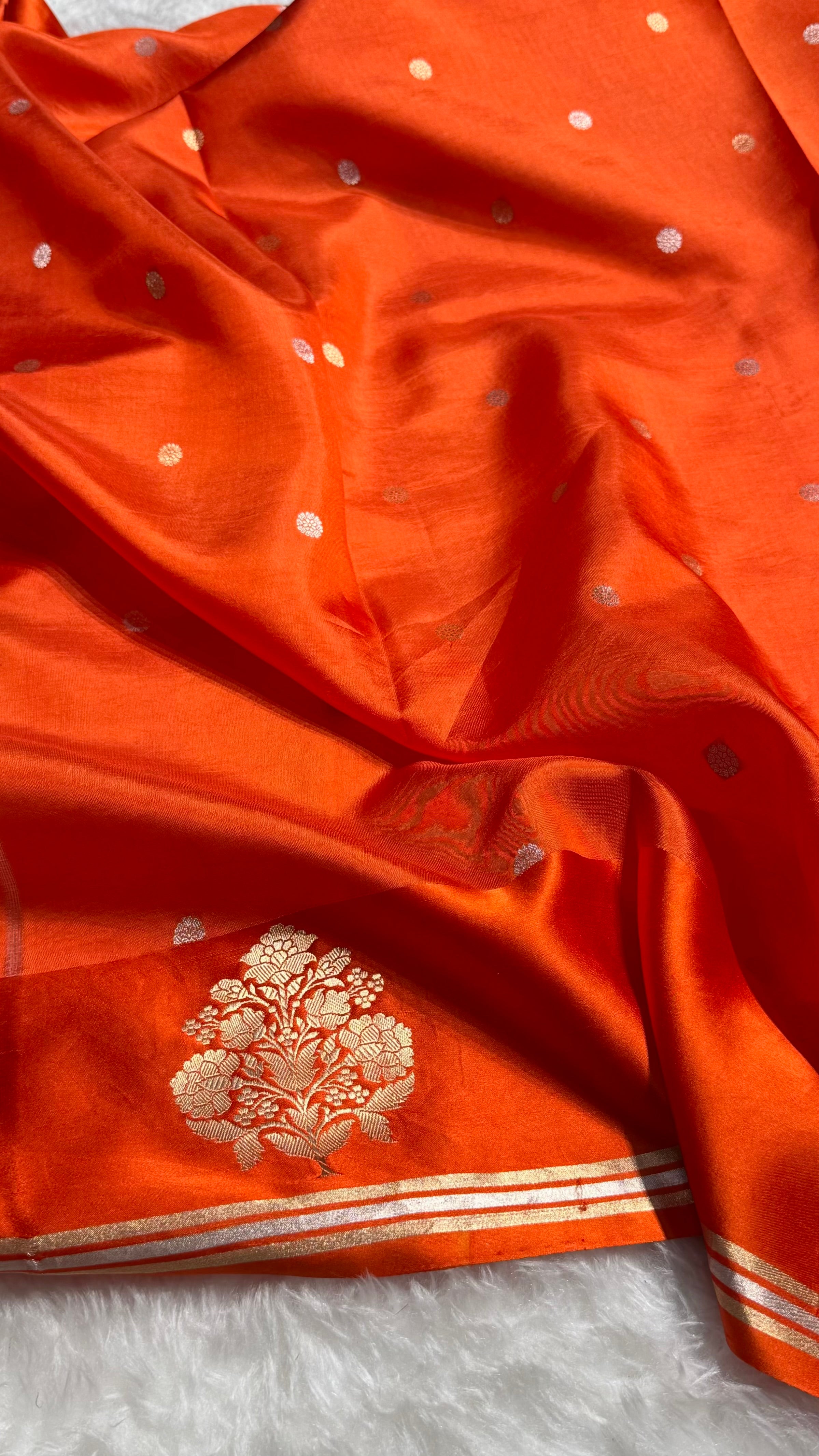Orange Shades Meena Boota Handwoven Pure Katan Raw Mango Silk RM-01